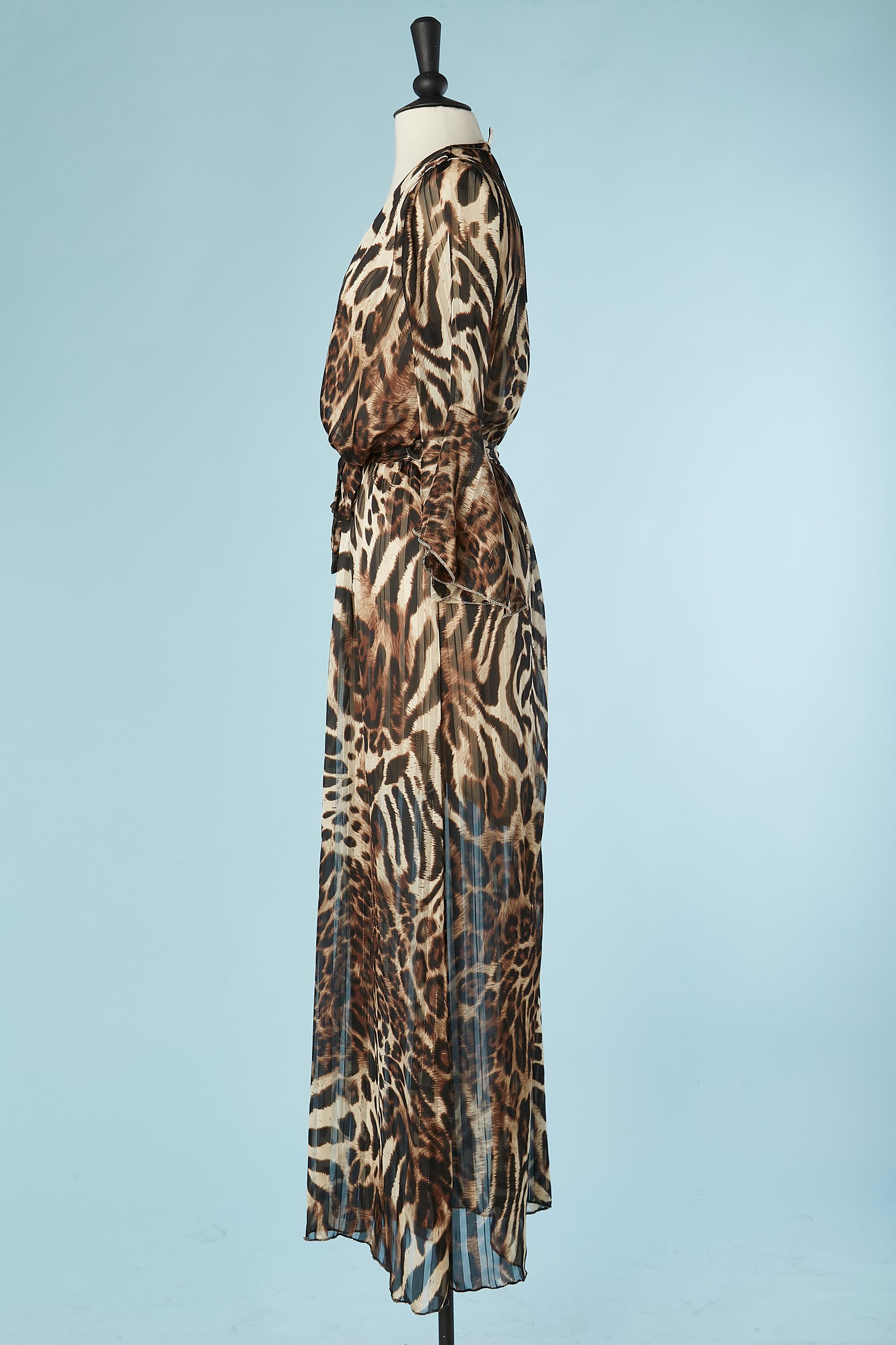 Women's Evening dress in silk chiffon and lurex with leopard print Roberto Cavalli NEW  For Sale