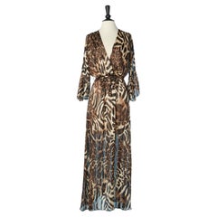 Evening dress in silk chiffon and lurex with leopard print Roberto Cavalli NEW