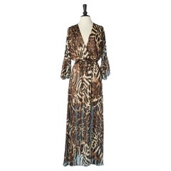 Abendkleid aus Seidenchiffon und Lurex mit Leopardenmuster Roberto Cavalli NEU 