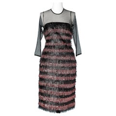 Robe de soirée en tulle et franges de lurex noir et rose Burberry