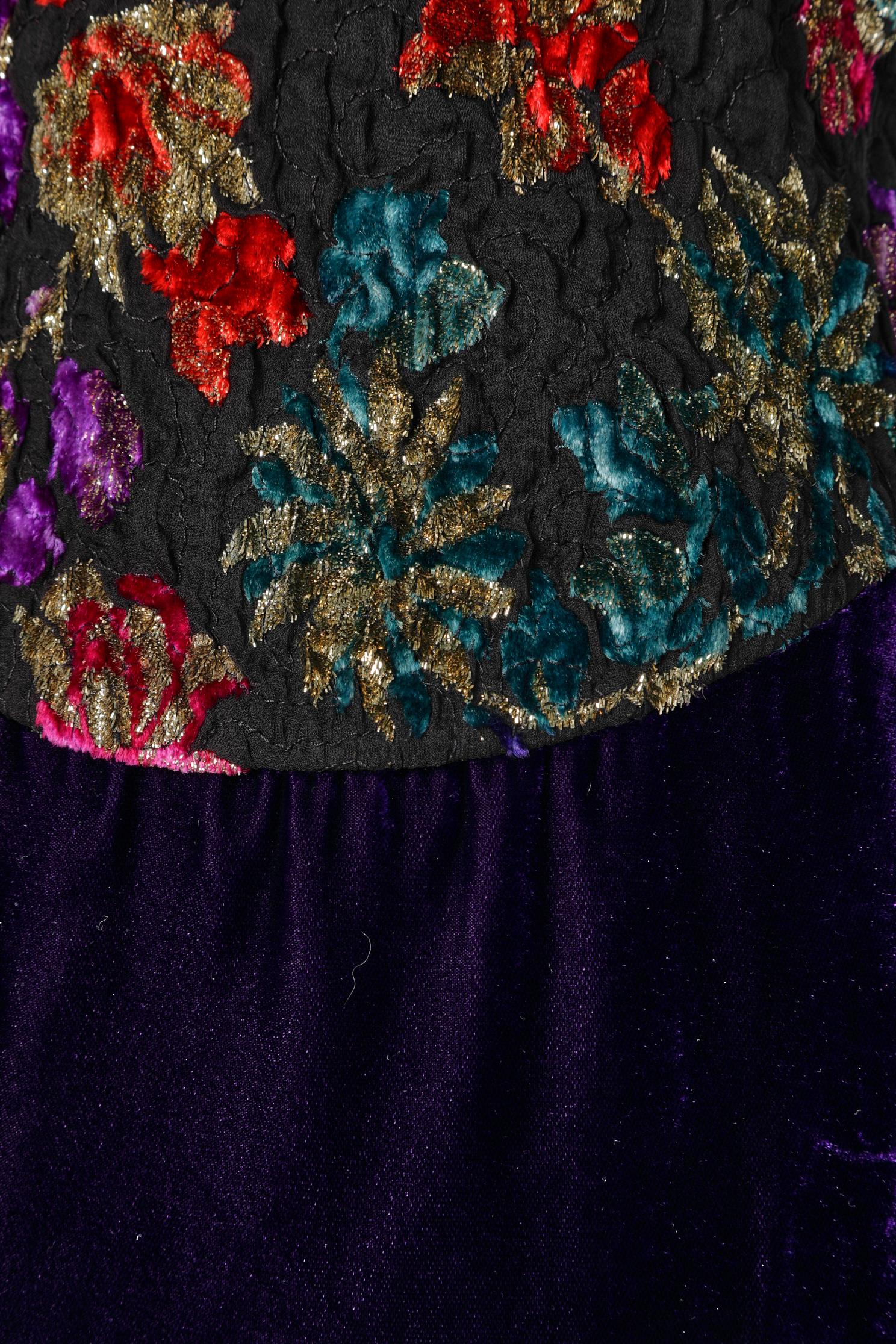 Black Evening dress in velvet lurex with flower pattern Guy Laroche Boutique  For Sale