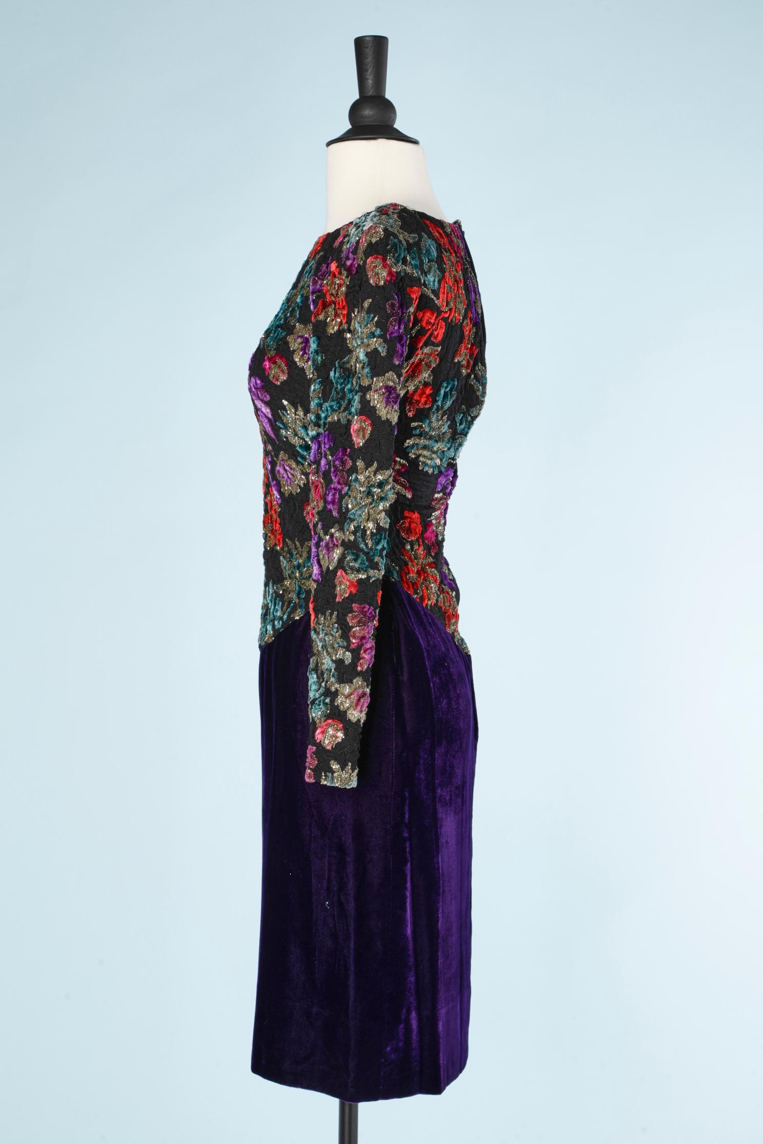 Evening dress in velvet lurex with flower pattern Guy Laroche Boutique  In Excellent Condition For Sale In Saint-Ouen-Sur-Seine, FR