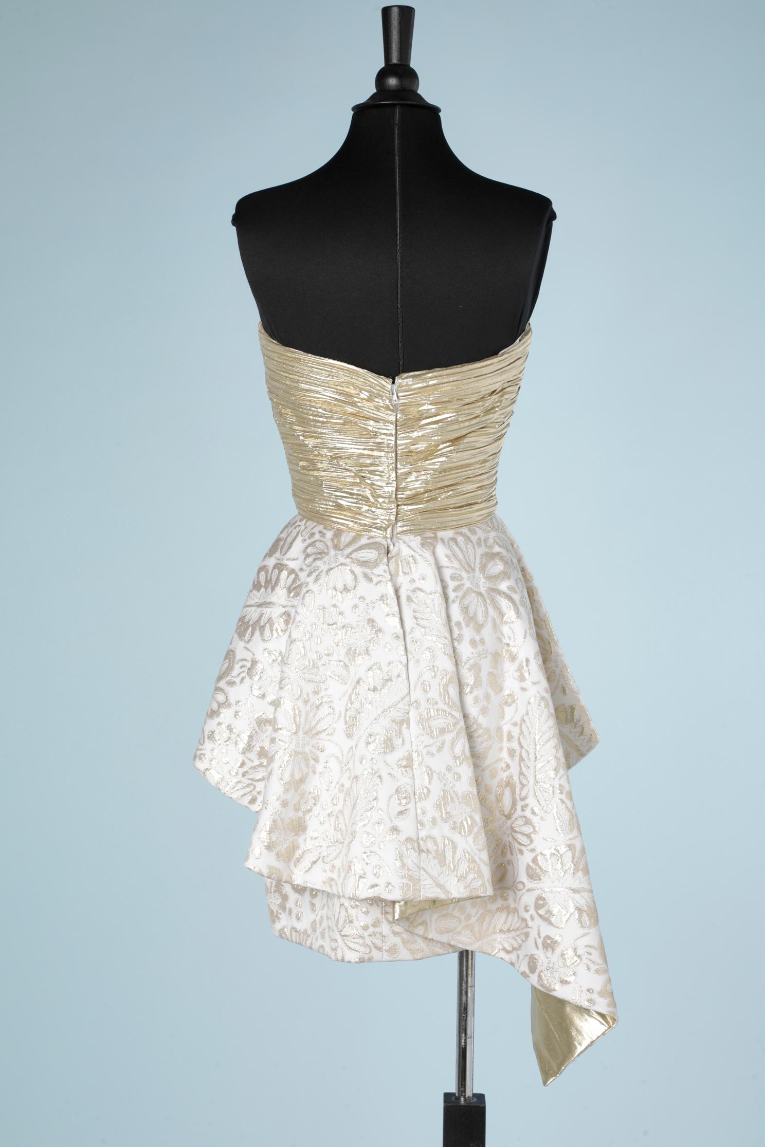 Evening dress suit in gold and off white damask Travilla 1980's 4