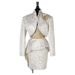 Evening dress suit in gold and off white damask Travilla 1980's 