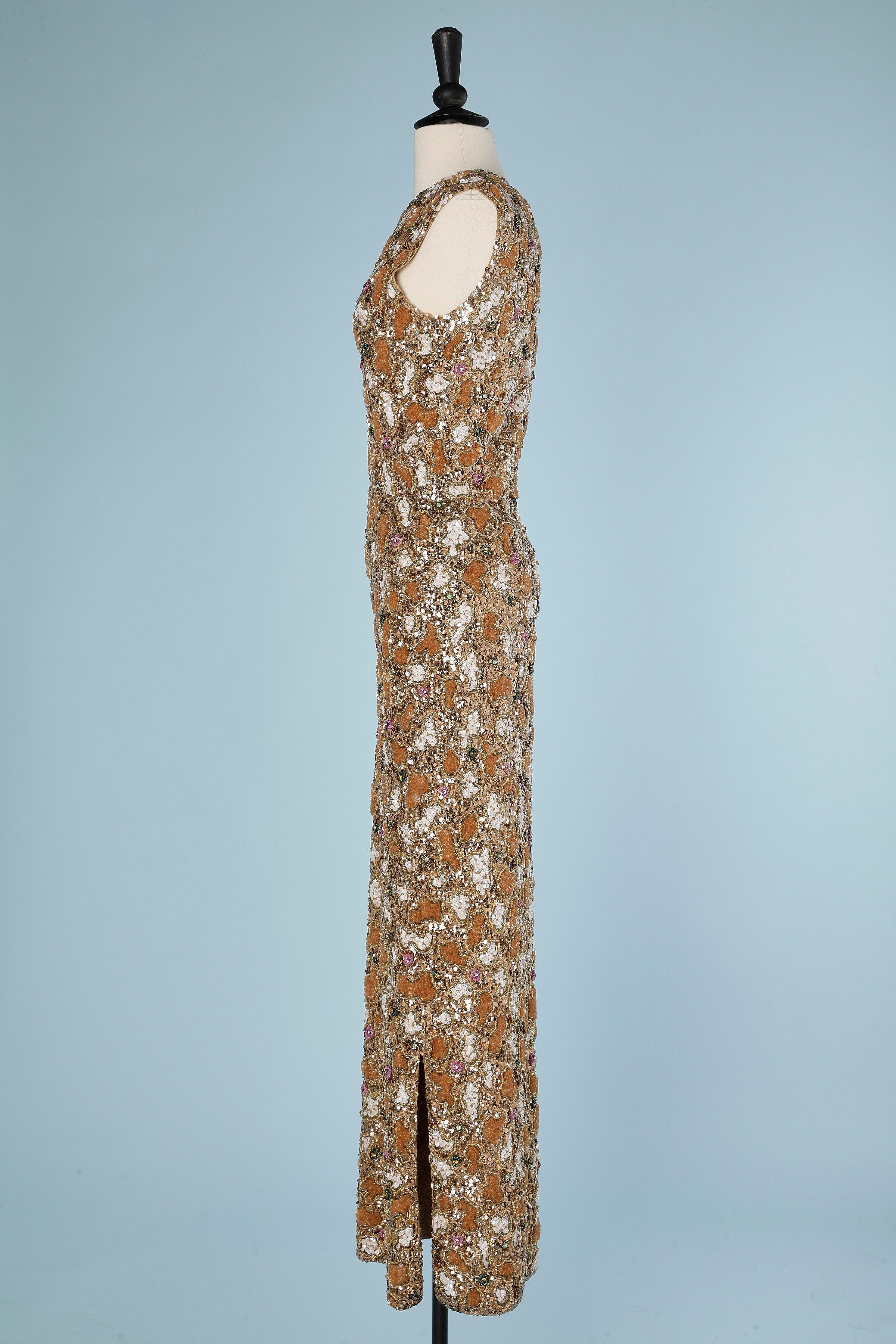 Brown Evening dress with beaded work on knit base Gene Shelly Circa 1960's