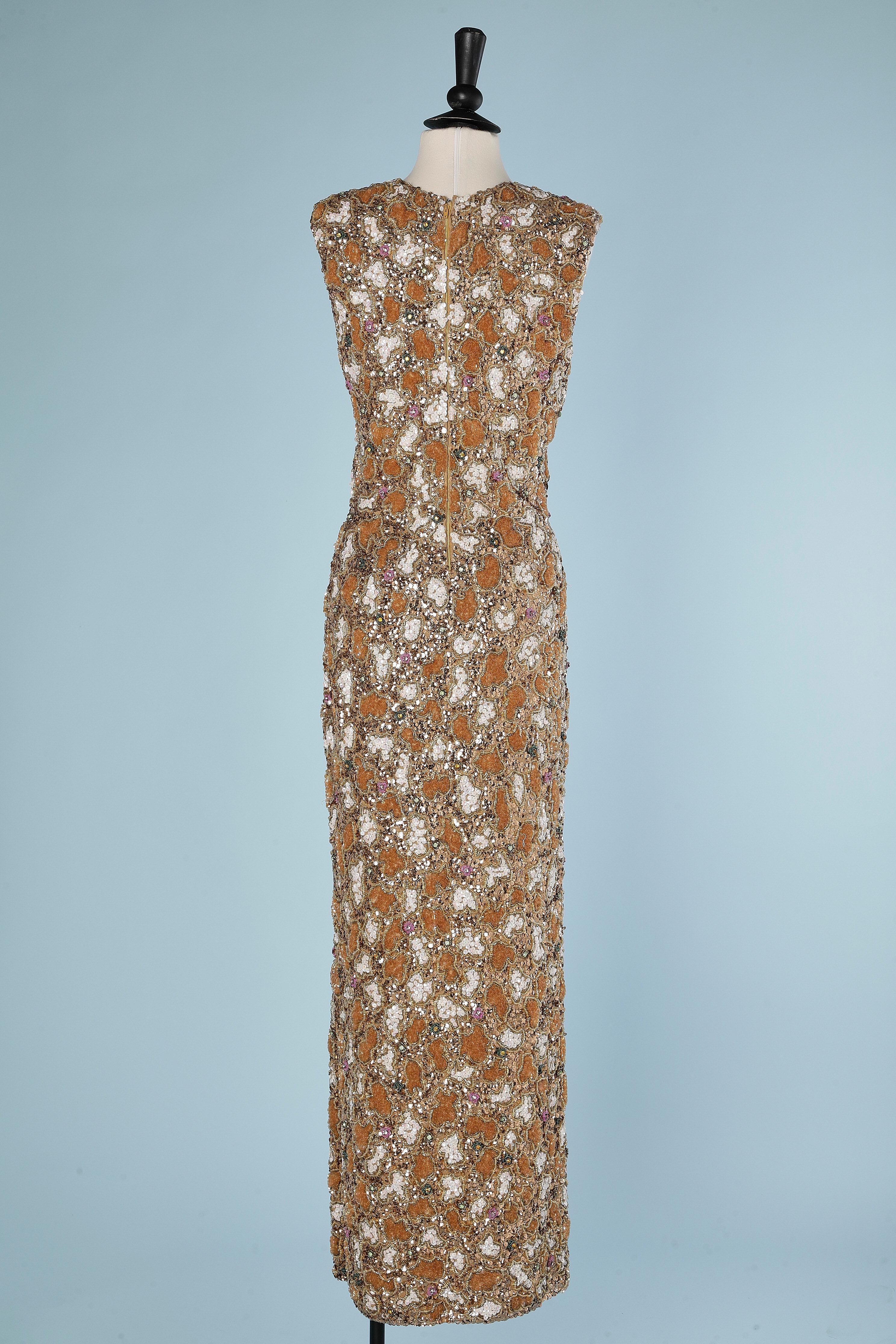 Evening dress with beaded work on knit base Gene Shelly Circa 1960's In Excellent Condition In Saint-Ouen-Sur-Seine, FR