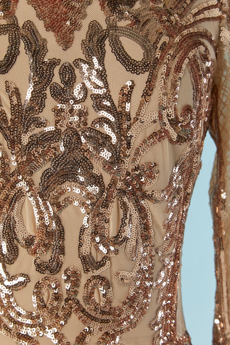 Evening dress with copper sequins on tulle base Betsy Adam For Sale at  1stDibs