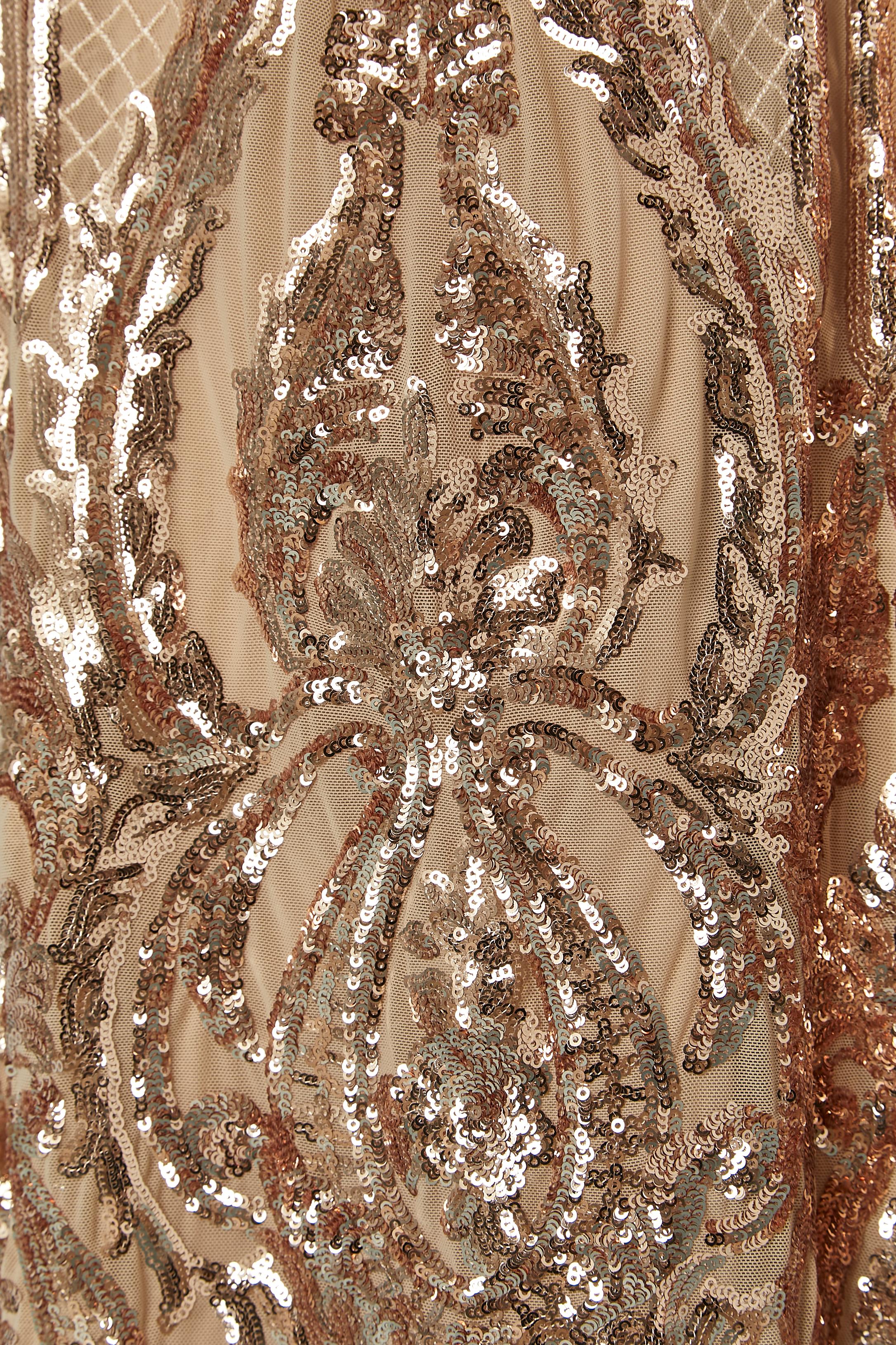 Evening dress with copper sequins on tulle base Betsy Adam For Sale 1