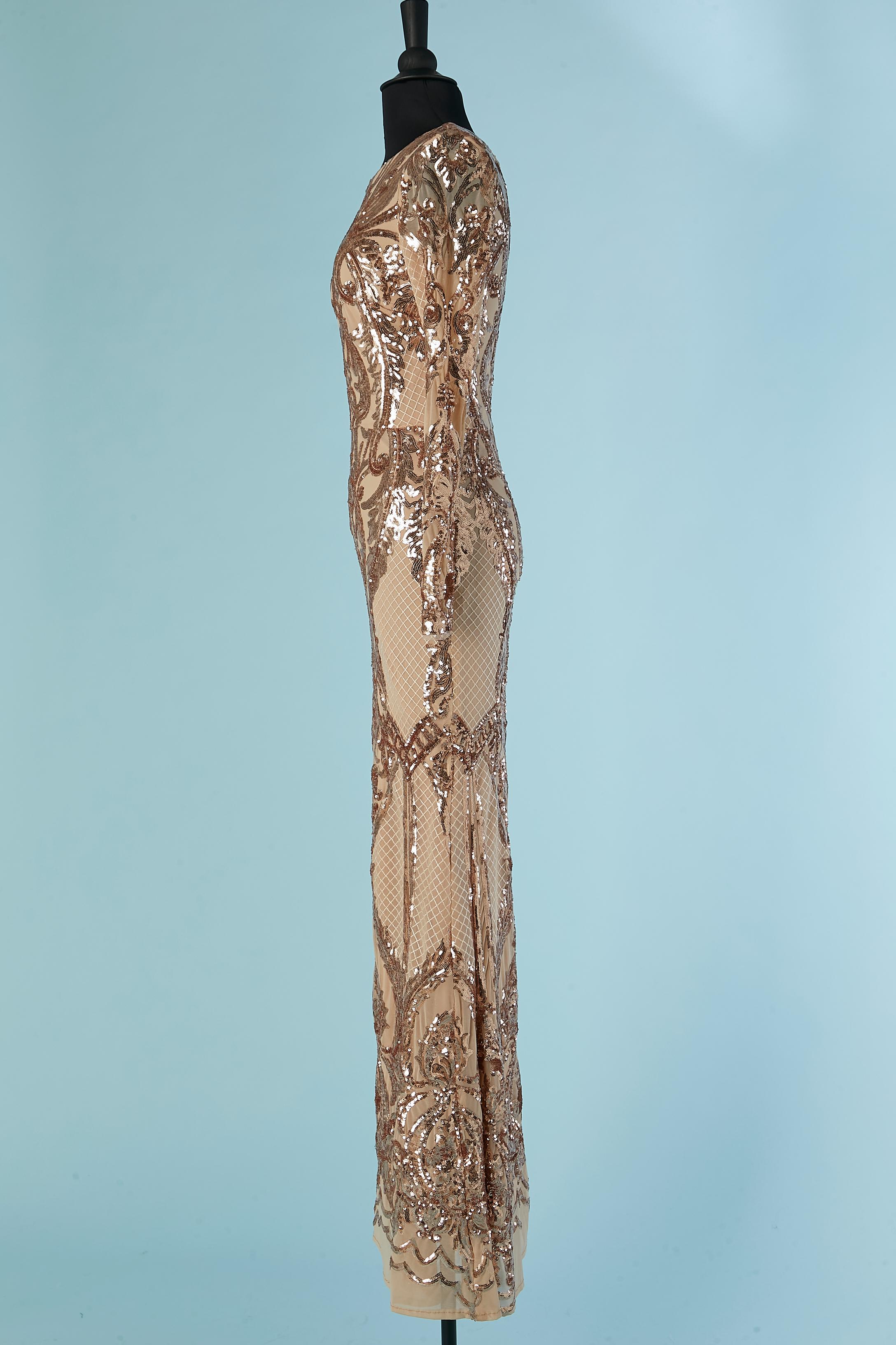 Evening dress with copper sequins on tulle base Betsy Adam For Sale 3