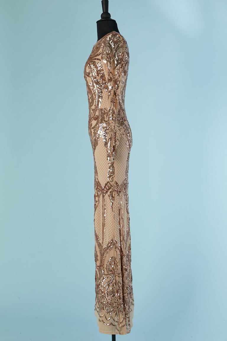 Evening dress with copper sequins on tulle base Betsy Adam For Sale at  1stDibs