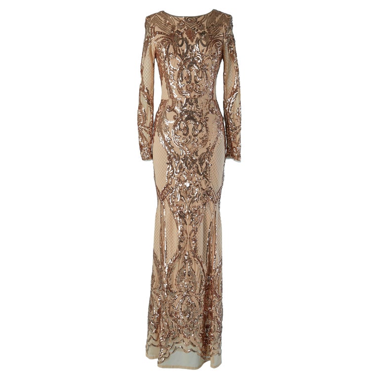 Evening dress with copper sequins on tulle base Betsy Adam