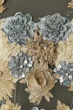 Evening dress with embroideries and fringes threads Gai Mattiolo Love to Love