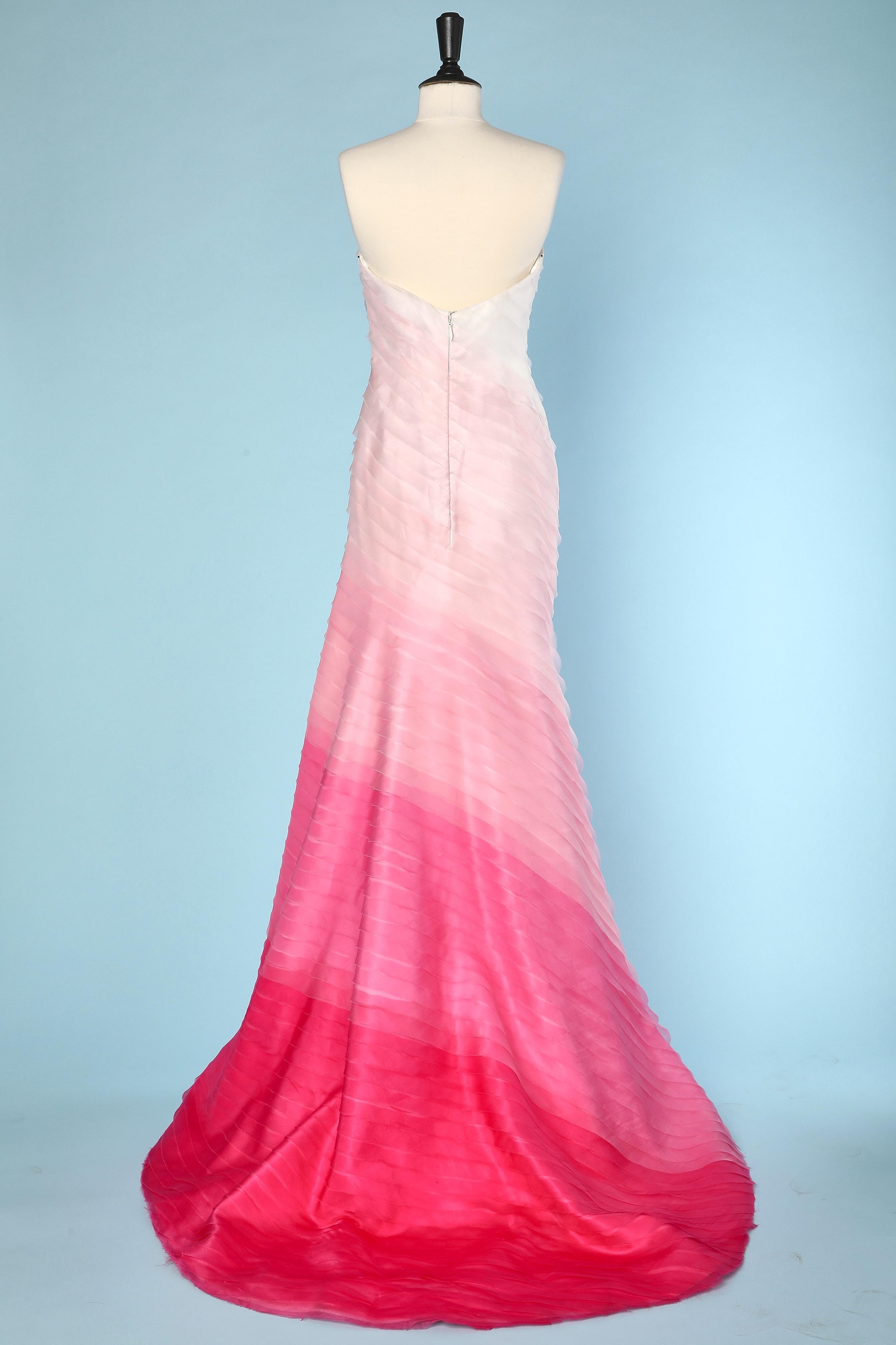 Evening dress with train in white to pink dégradé organza ruban  Lilly Pulitzer For Sale 1