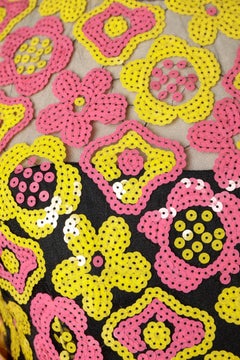 Evening dress with yellow and pink sequin and black satin Victor Costa