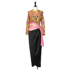 Evening dress with yellow and pink sequin and black satin Victor Costa 