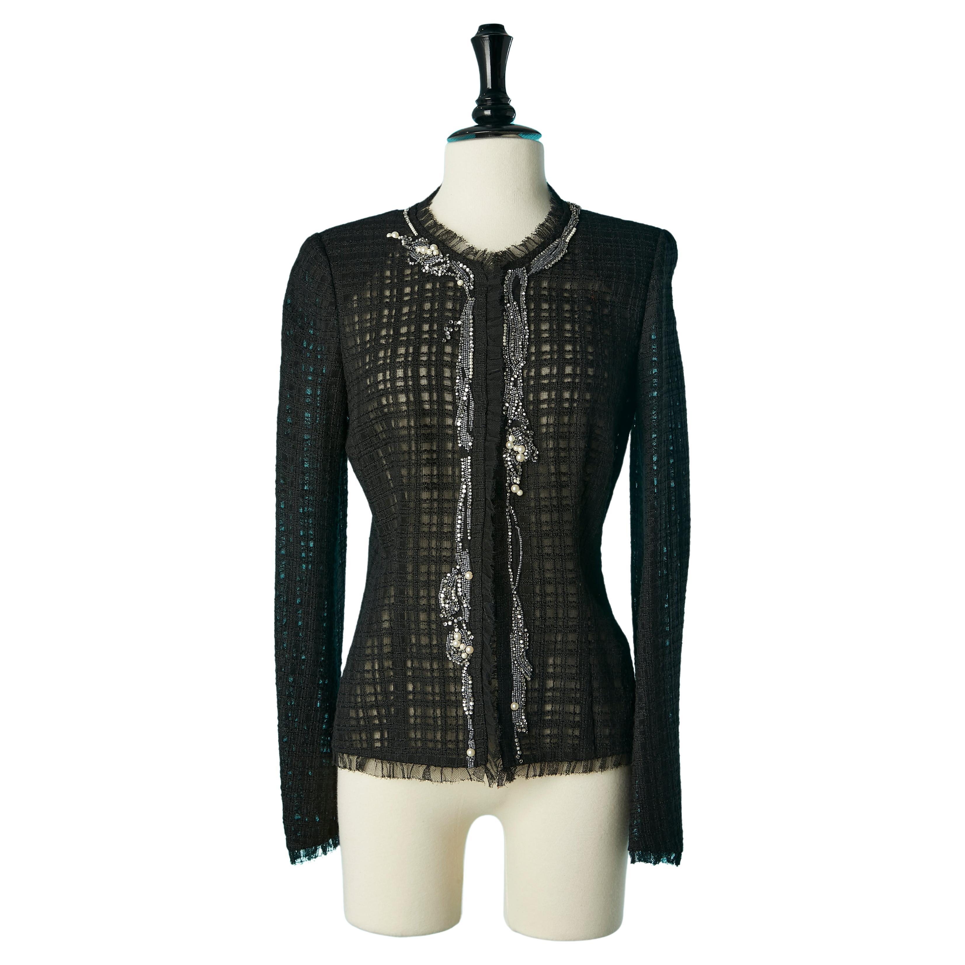 Evening edge to edge jacket in tulle, wool and beadwork Emanuel Ungaro For Sale