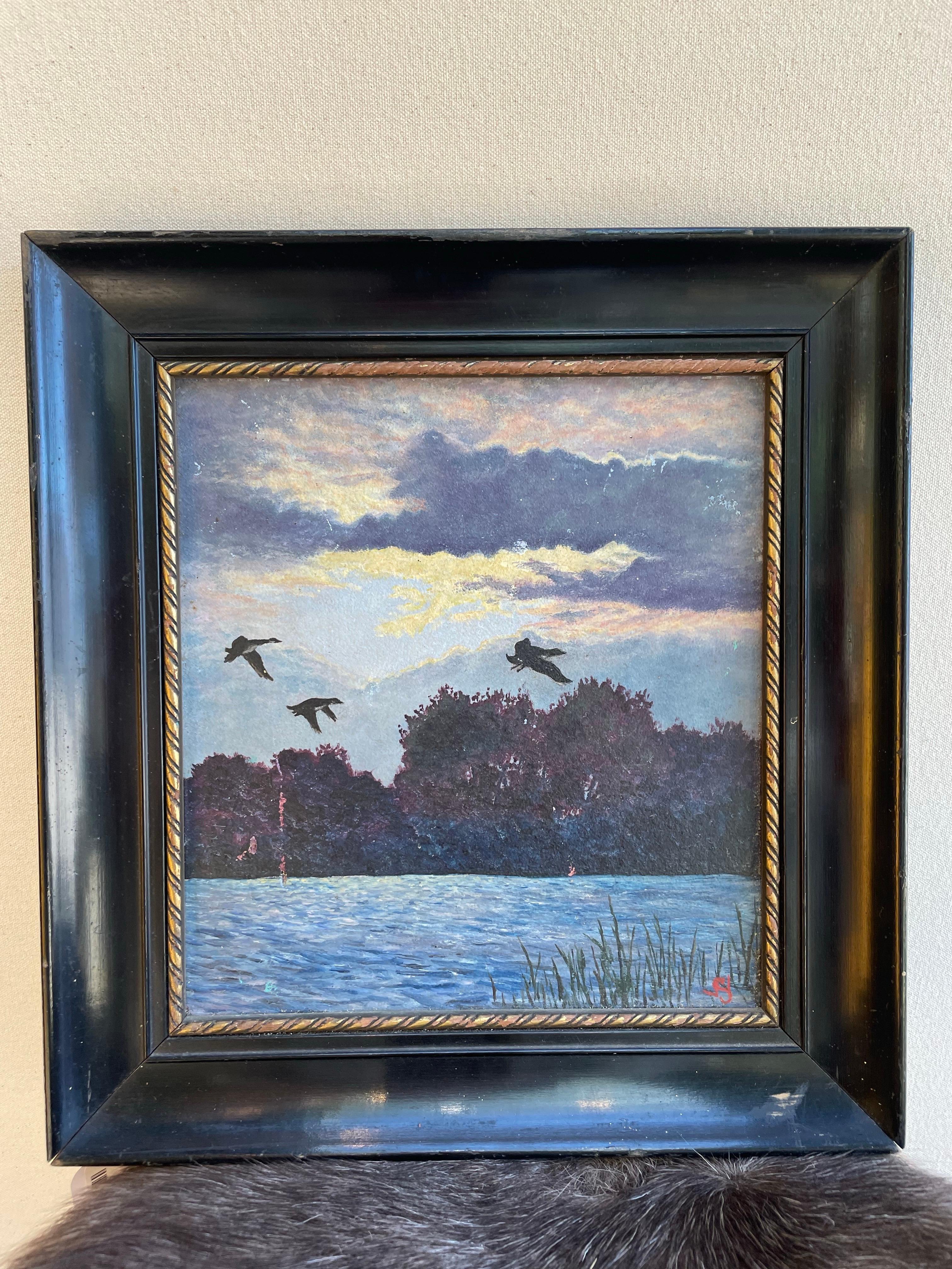 Arte popolare Volo serale sul lago - Pittura della metà del XX secolo dopo The Field, 1939 in vendita