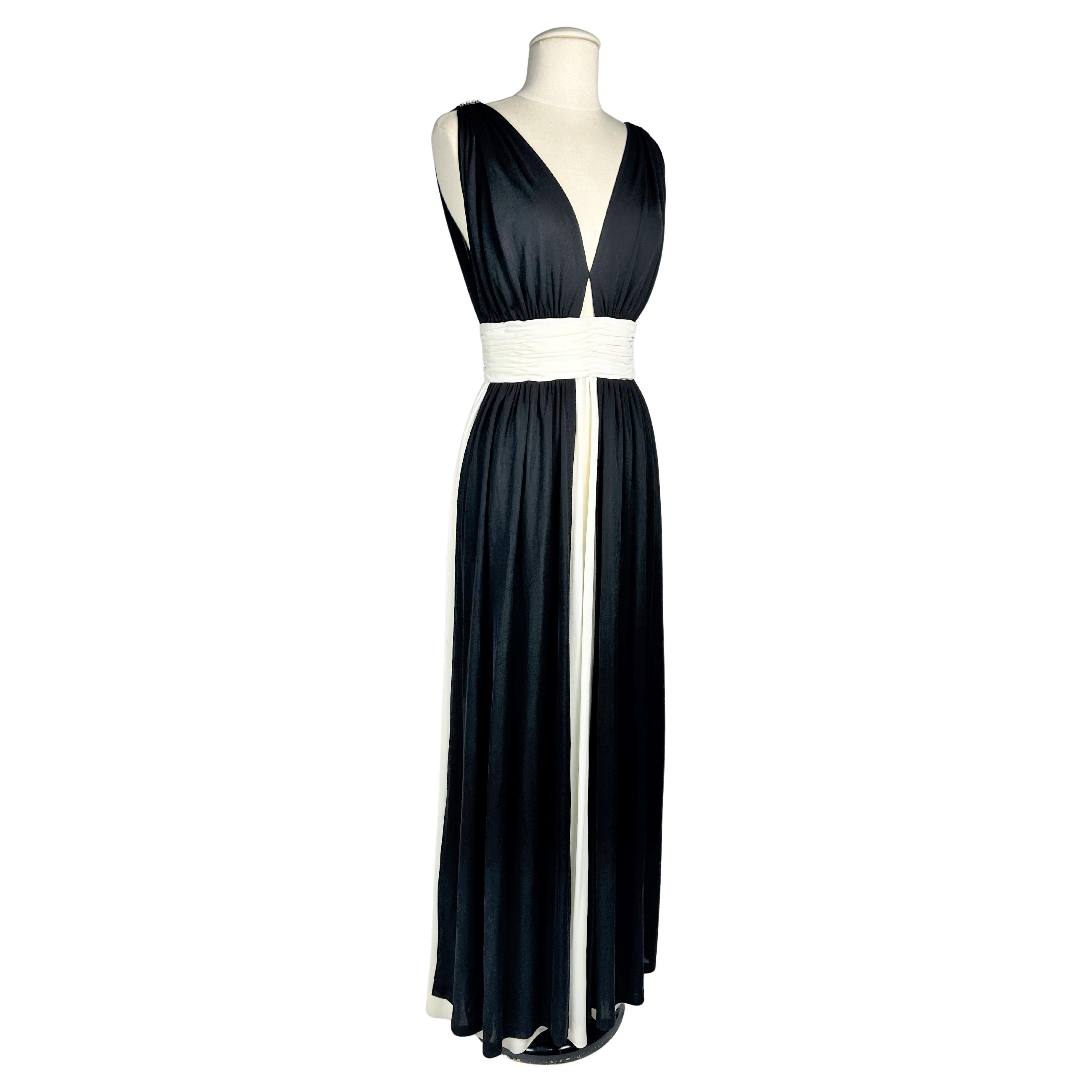 Robe de soirée de Loris Azzaro en jersey de soie noir et blanc - Paris Circa 1980