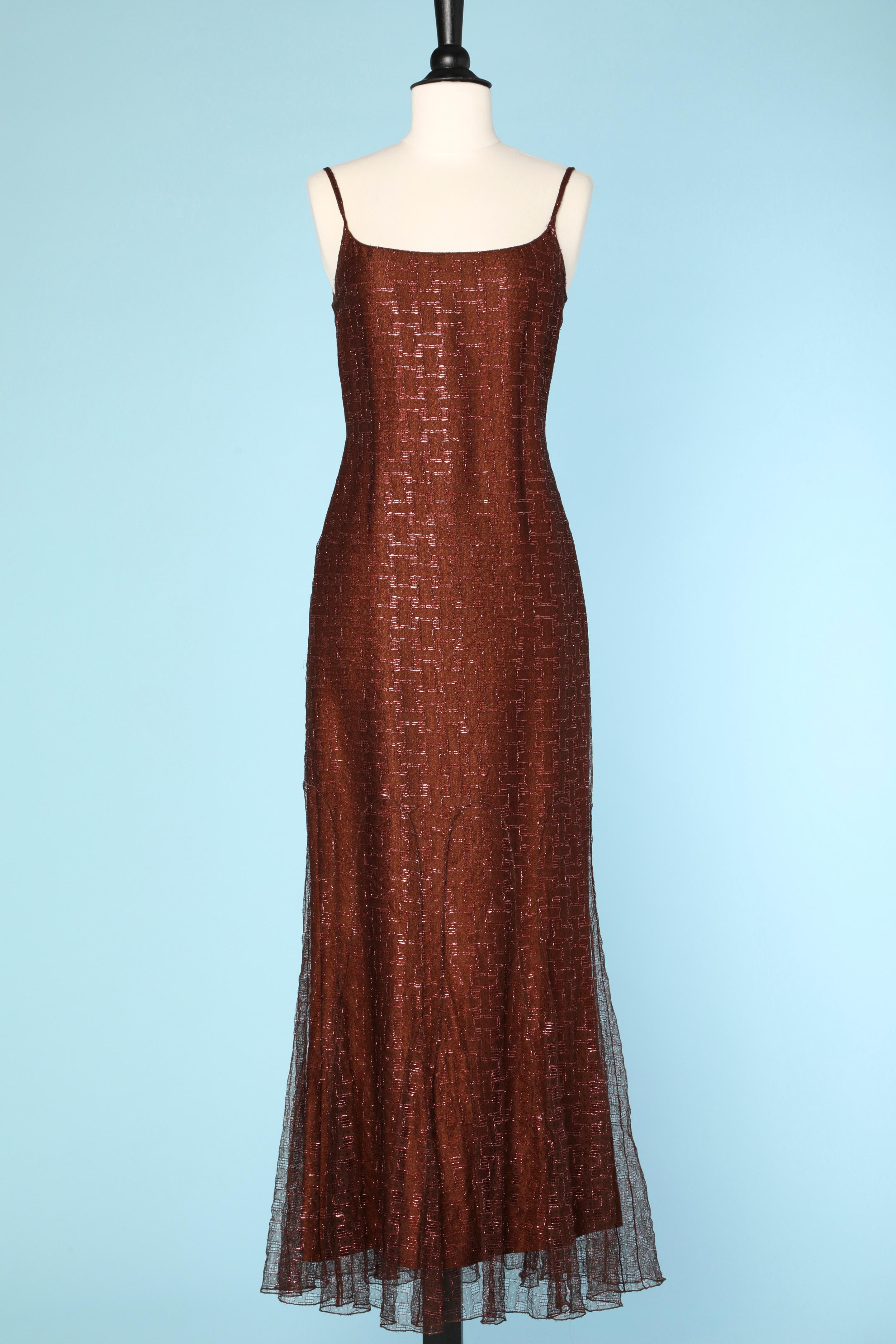 Evening gown in copper lurex lace with copper lurex lining Chanel