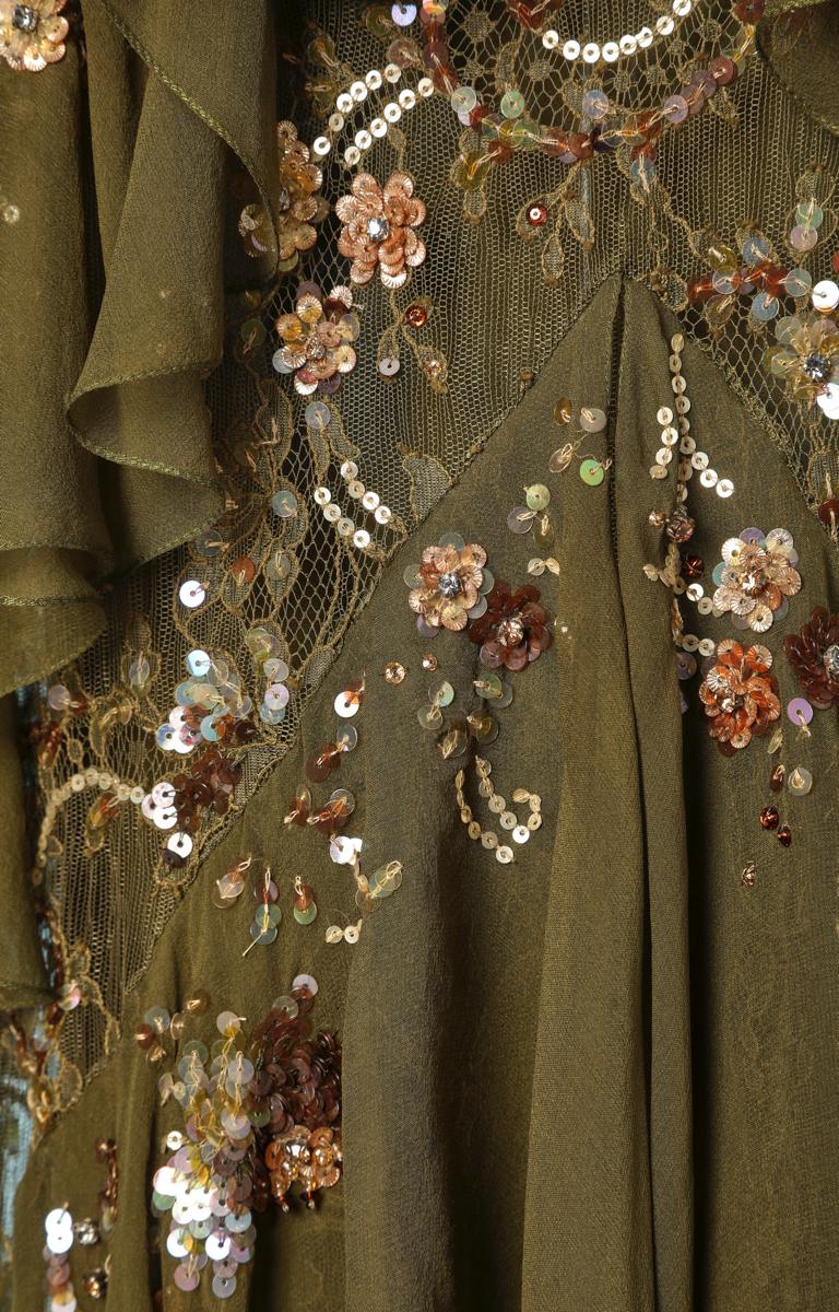Brown Evening gown in pearl sequined lace chiffon long dress by John Galliano