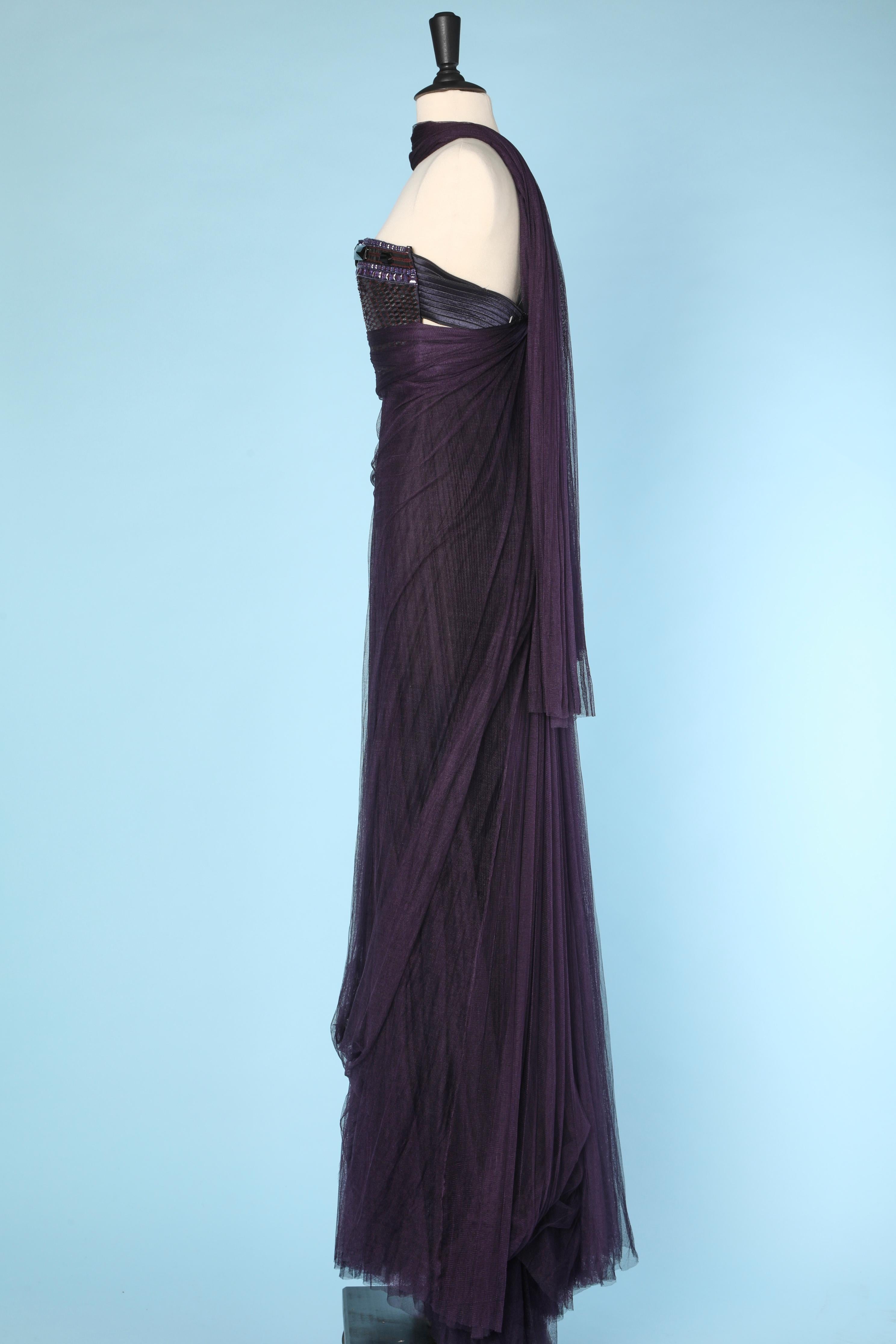 Evening gown in pleated tulle and embroideries Gianfranco Ferré For Sale 1