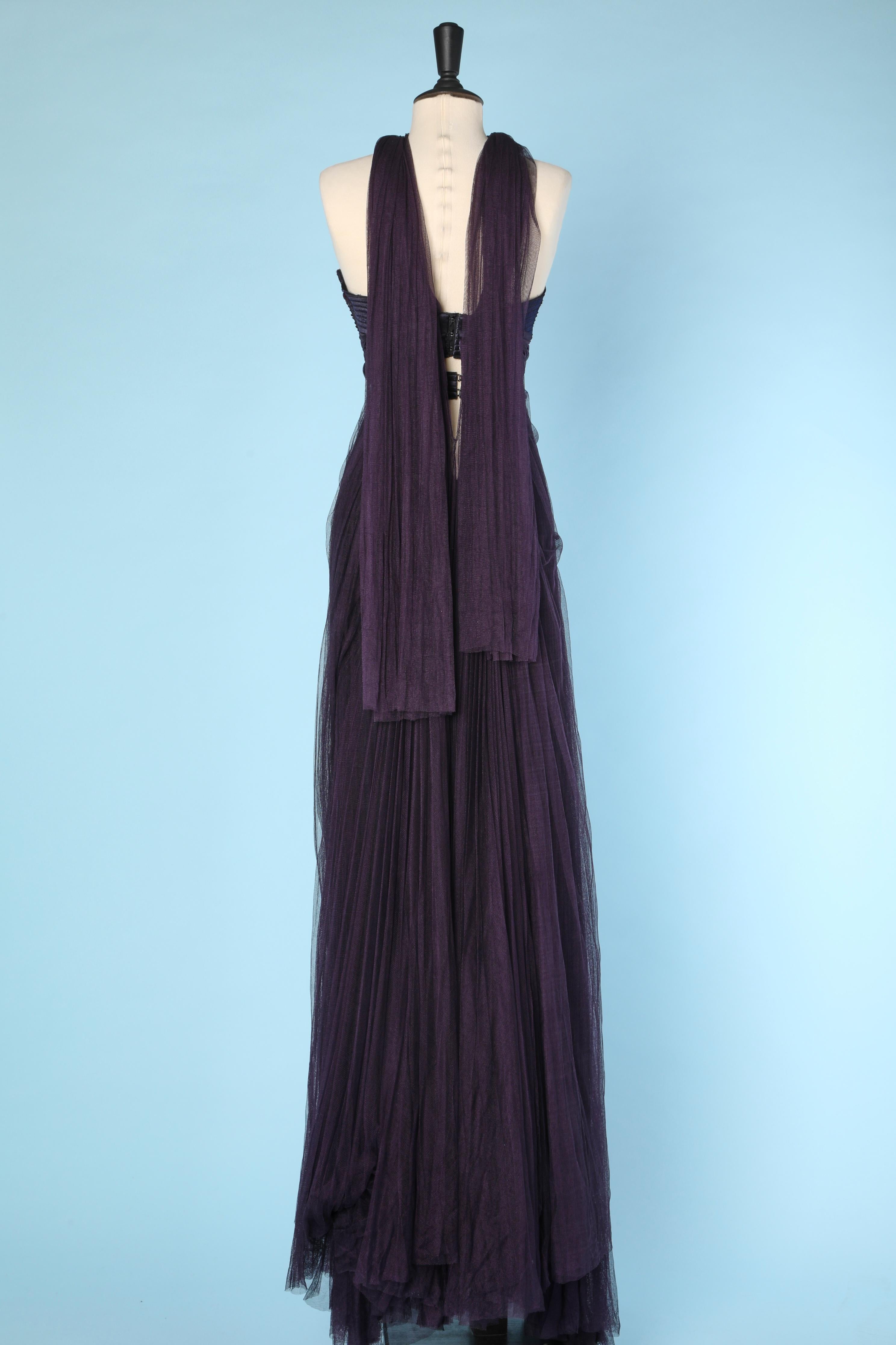 Evening gown in pleated tulle and embroideries Gianfranco Ferré For Sale 2