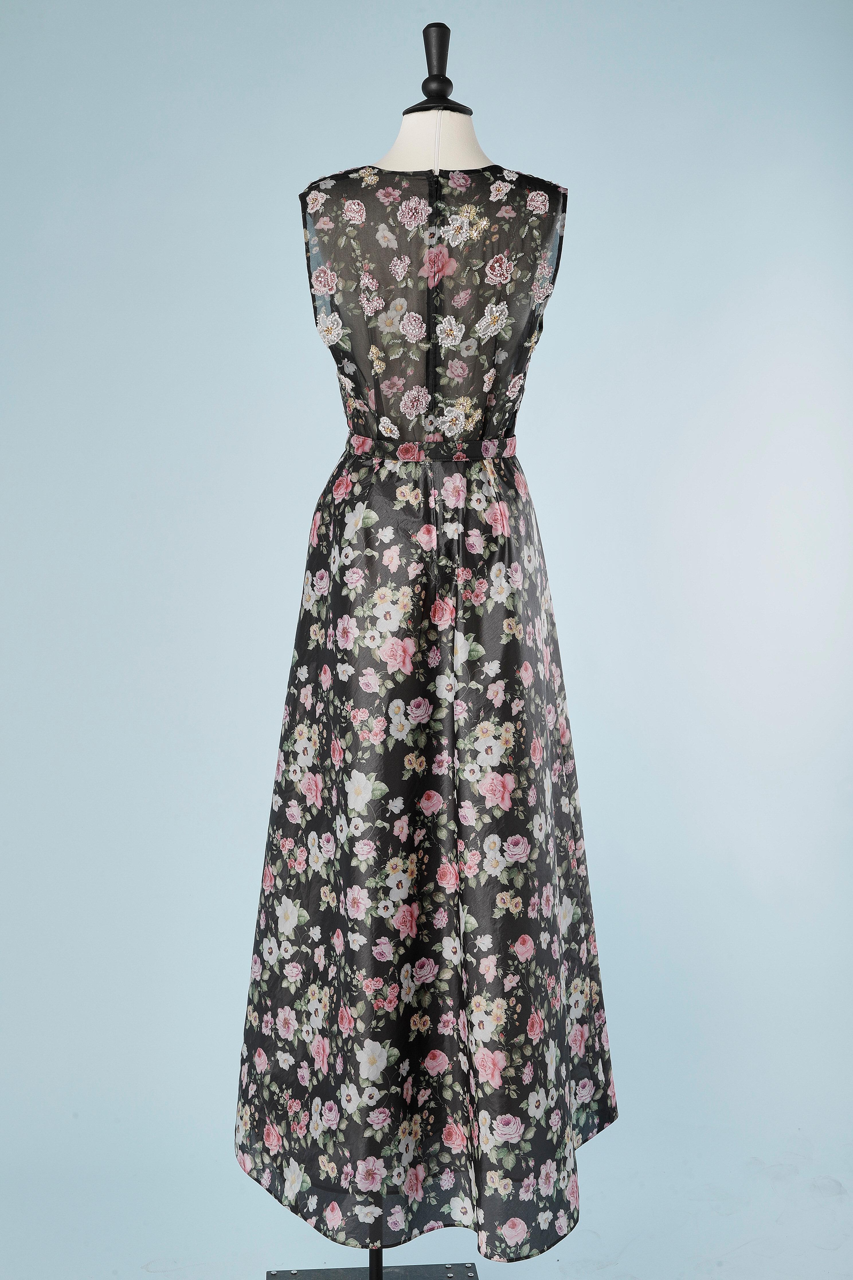 Evening gown with flower print and embroidery and belt. André Laug  For Sale 2