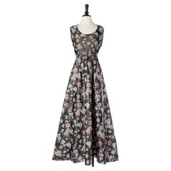Vintage Evening gown with flower print and embroidery and belt. André Laug 
