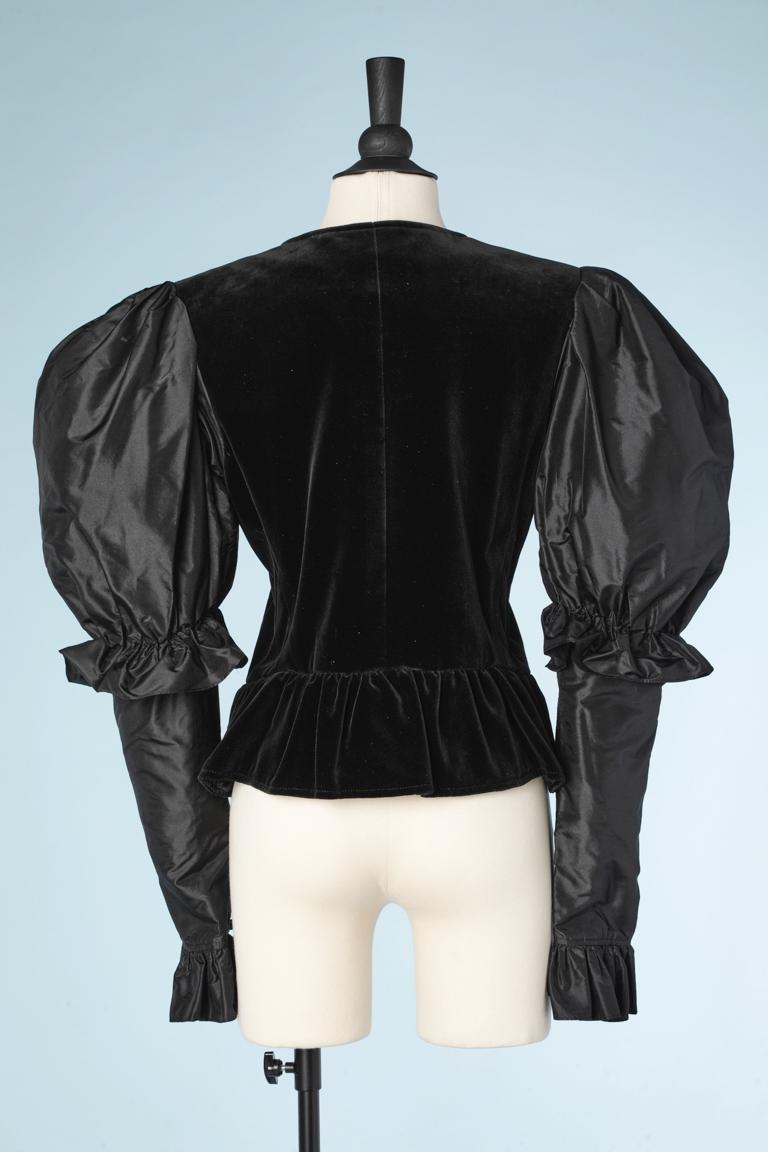 Evening jacket in black velvet and taffetas sleeves Saint Laurent Rive Gauche For Sale 1