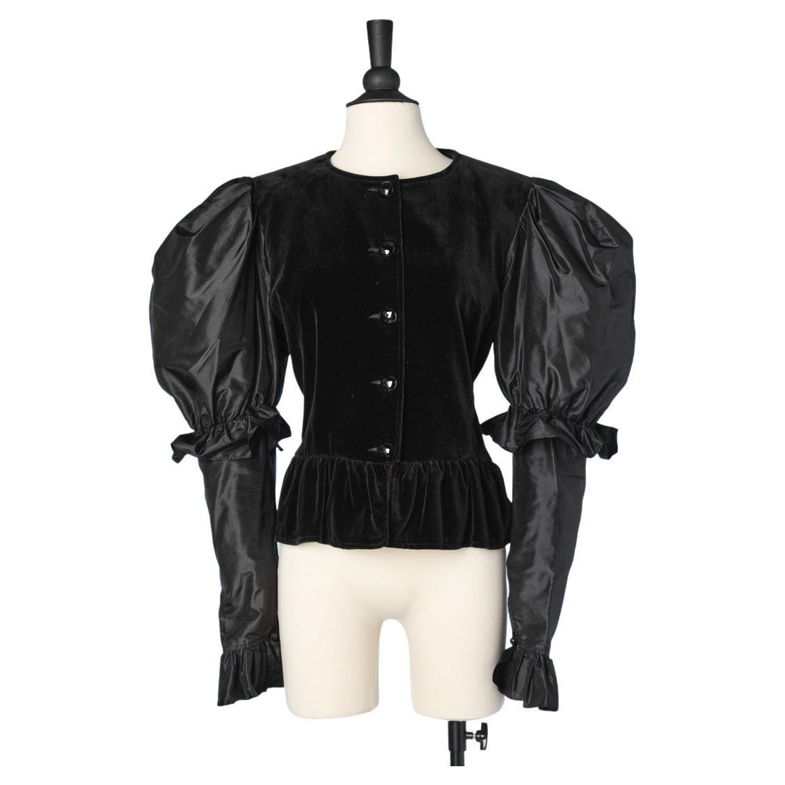 Evening jacket in black velvet and taffetas sleeves Saint Laurent Rive Gauche For Sale