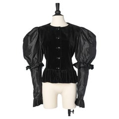 Evening jacket in black velvet and taffetas sleeves Saint Laurent Rive Gauche