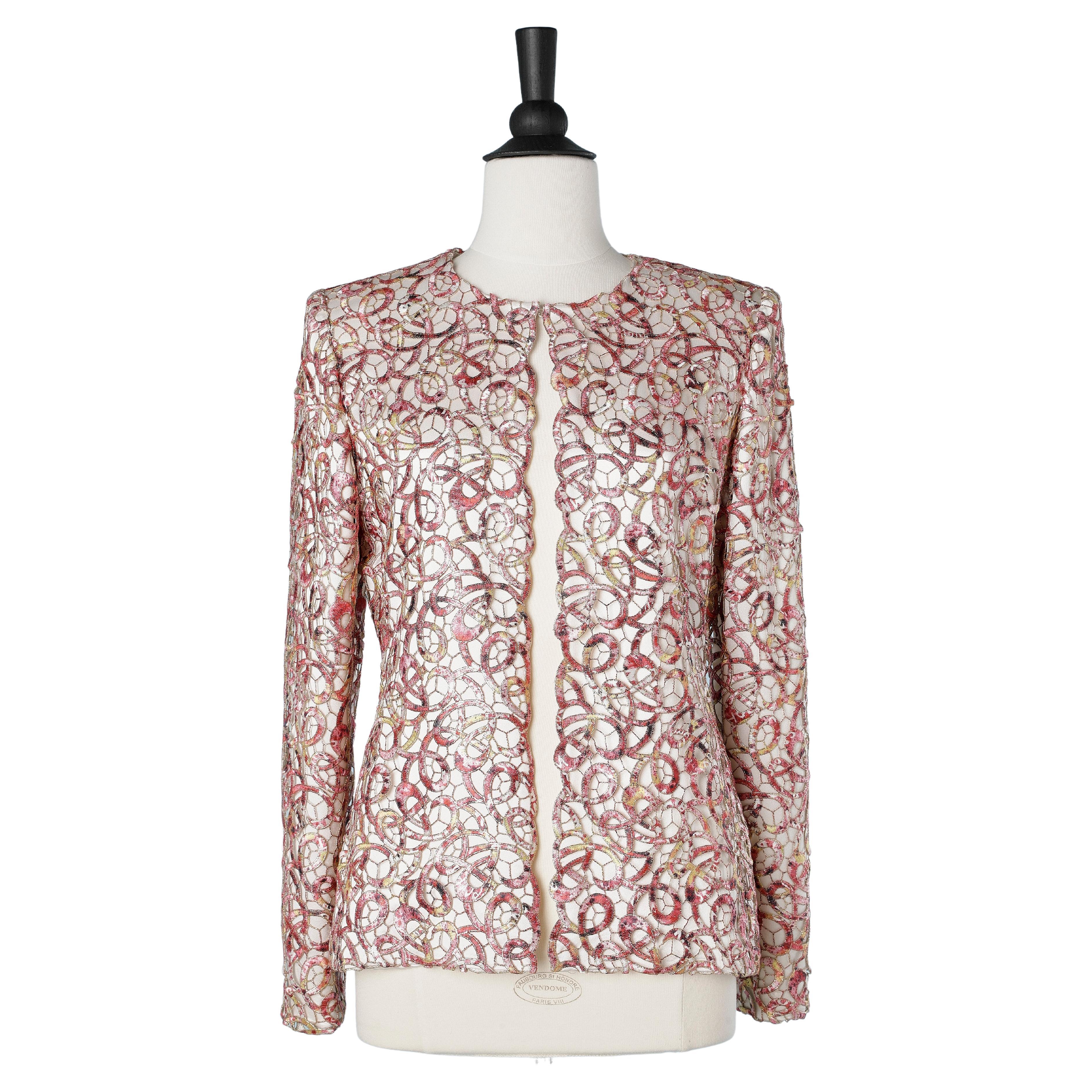 Evening jacket in red and yellow passementerie and lurex André Laug For Sale