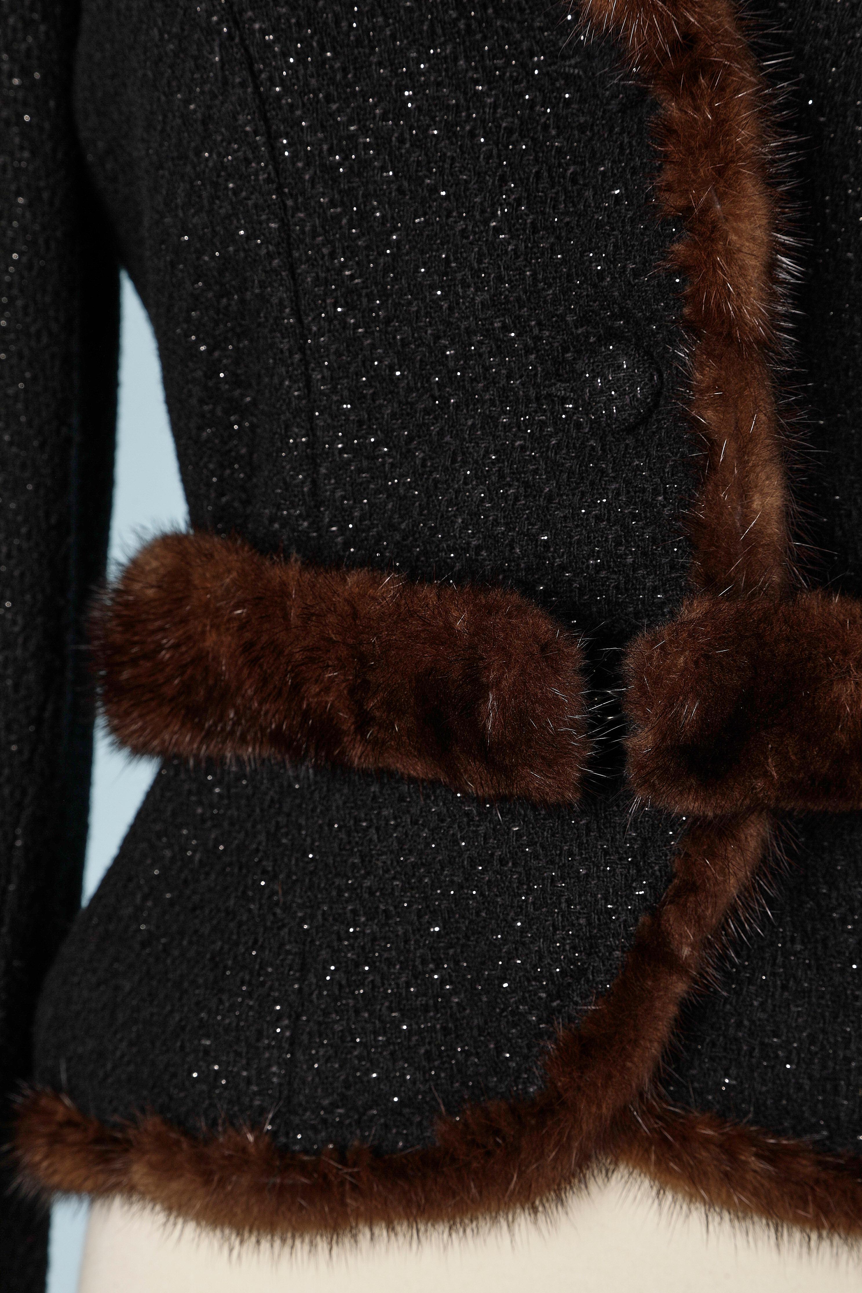 Noir Veste de soirée en tweed avec col et manchettes en peau de vison Blumarine  en vente