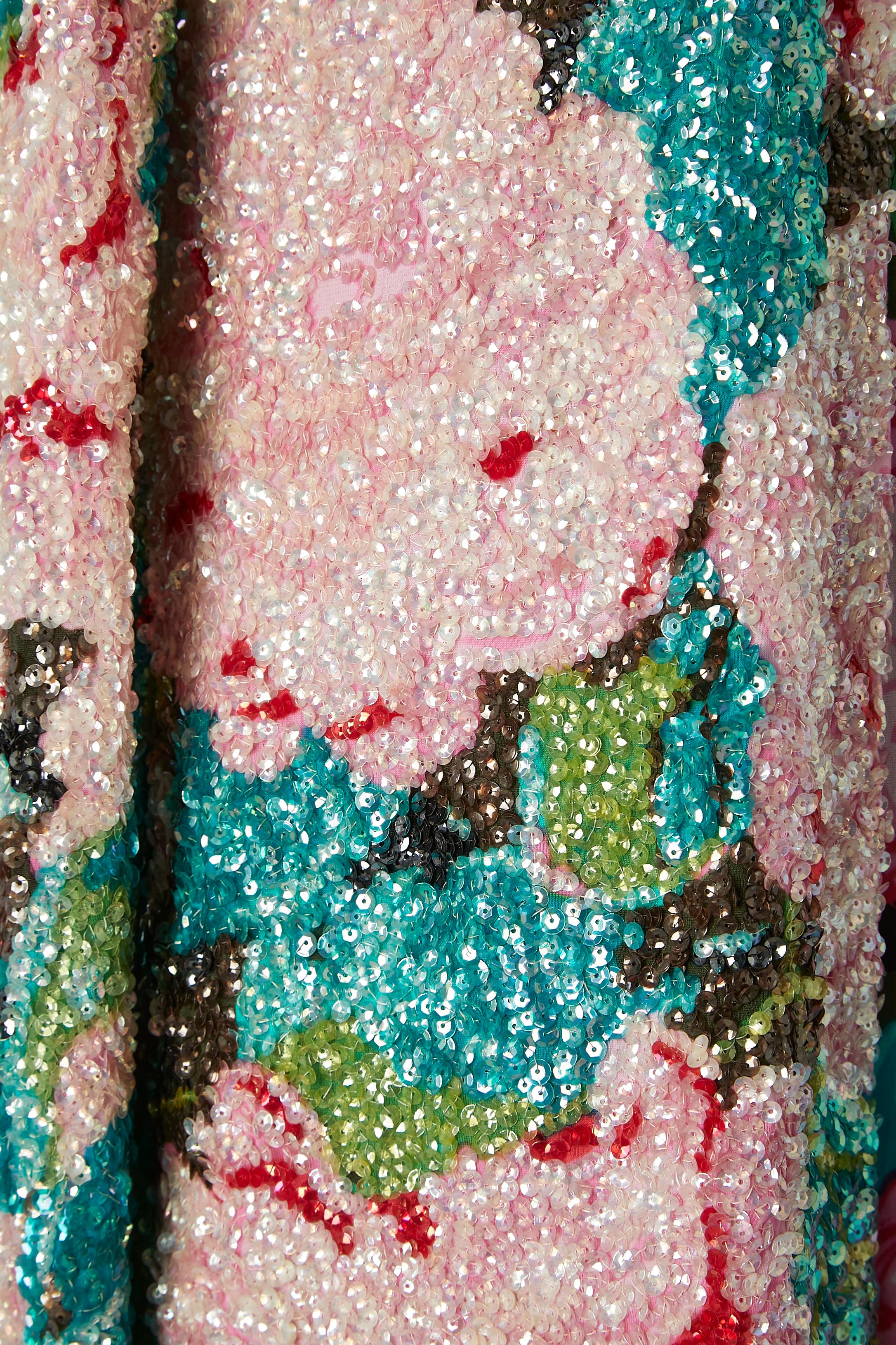 Veste de soirée avec paillettes et robe dans le même imprimé de Ken Scott  Bon état - En vente à Saint-Ouen-Sur-Seine, FR
