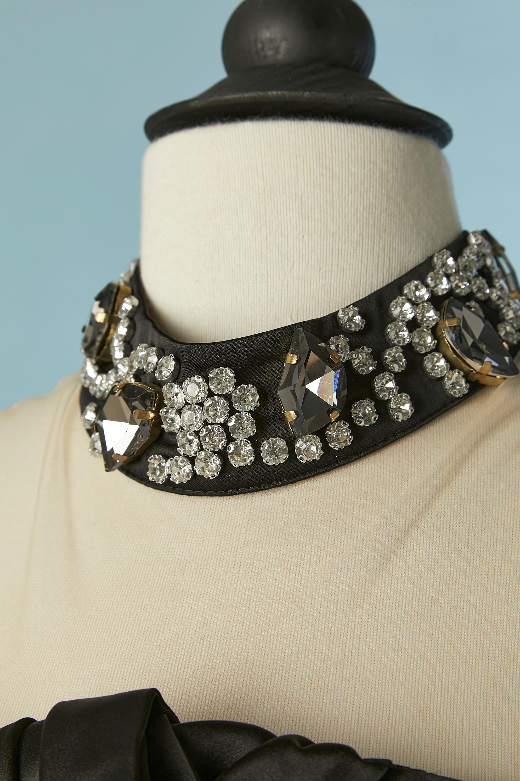 Black Evening jumpsuit with satin bow and rhinestone collar Gai Mattiolo Love to Love For Sale