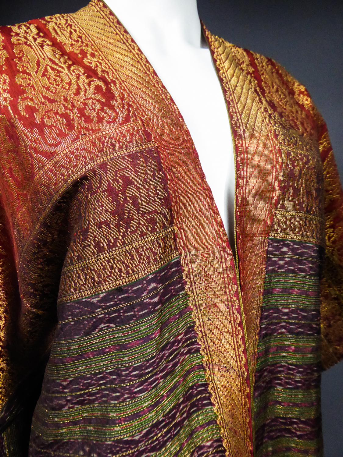 Evening Kaftan Kimono in gold silk Antique Asian Brocade Ikat Circa 1960 6