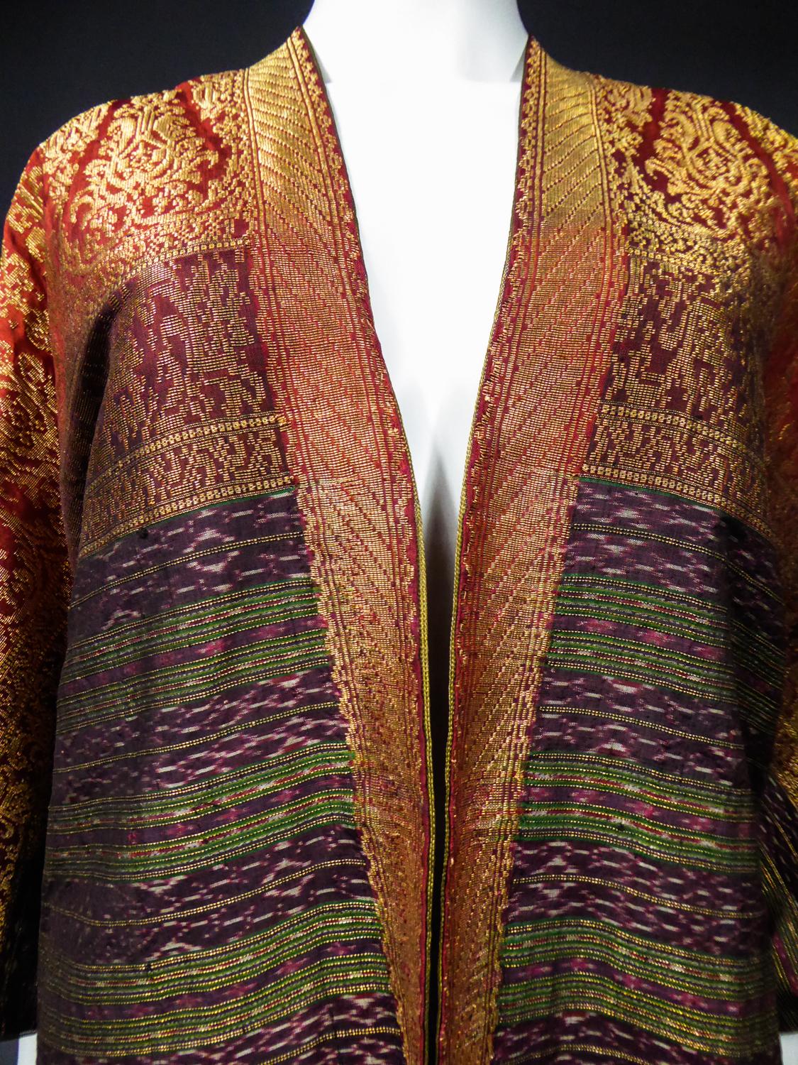 Evening Kaftan Kimono in gold silk Antique Asian Brocade Ikat Circa 1960 2