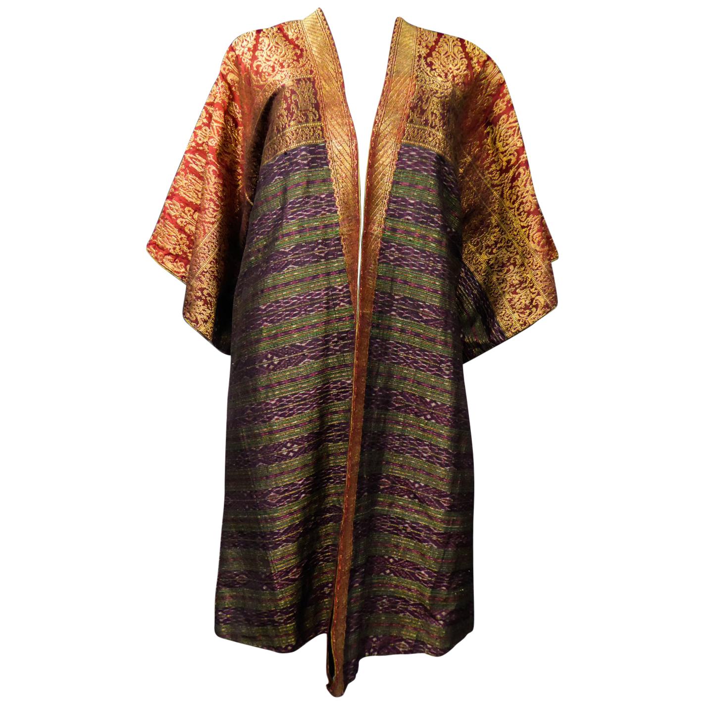 Evening Kaftan Kimono in gold silk Antique Asian Brocade Ikat Circa 1960