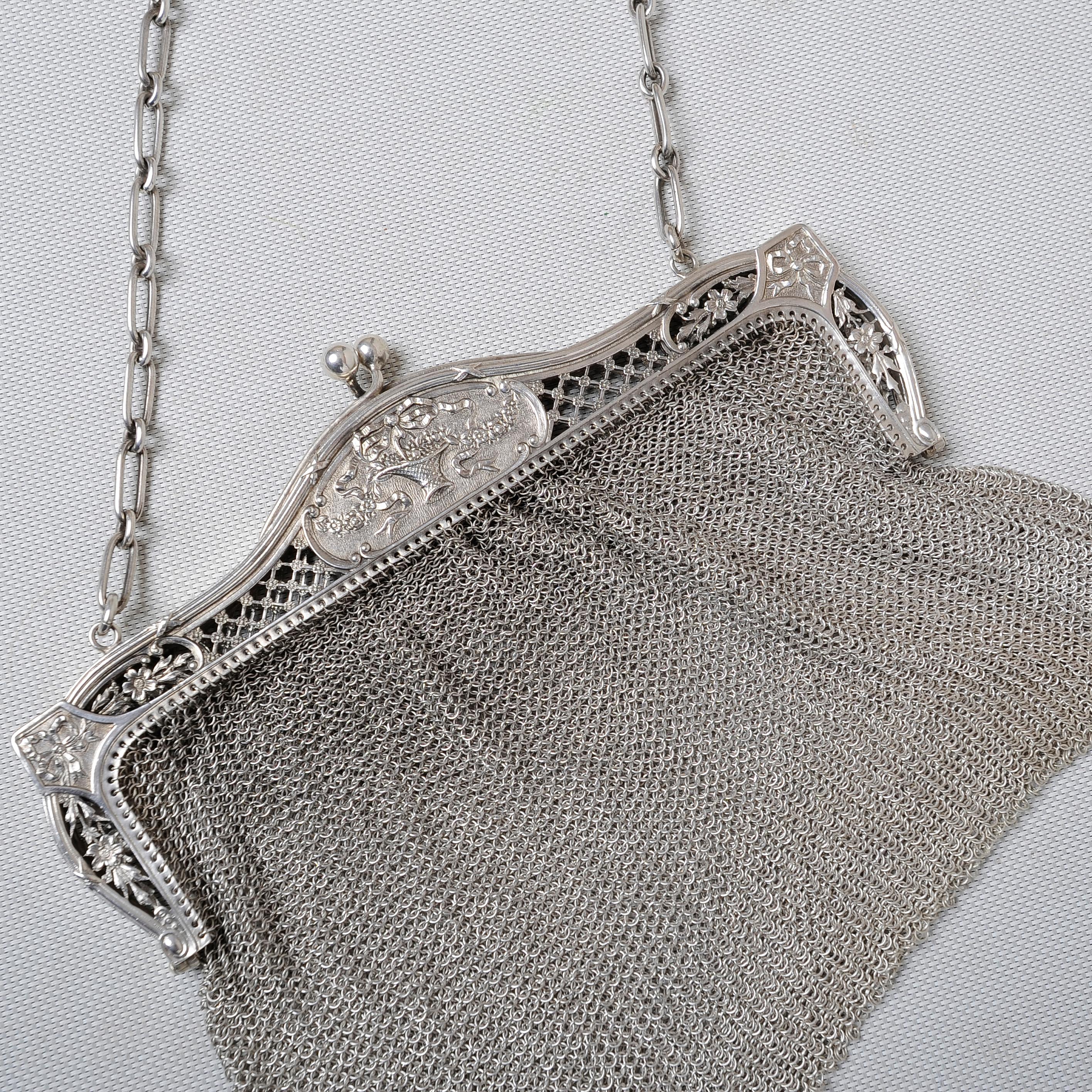 Art Nouveau Evening Little Bag in Silver Mesh 