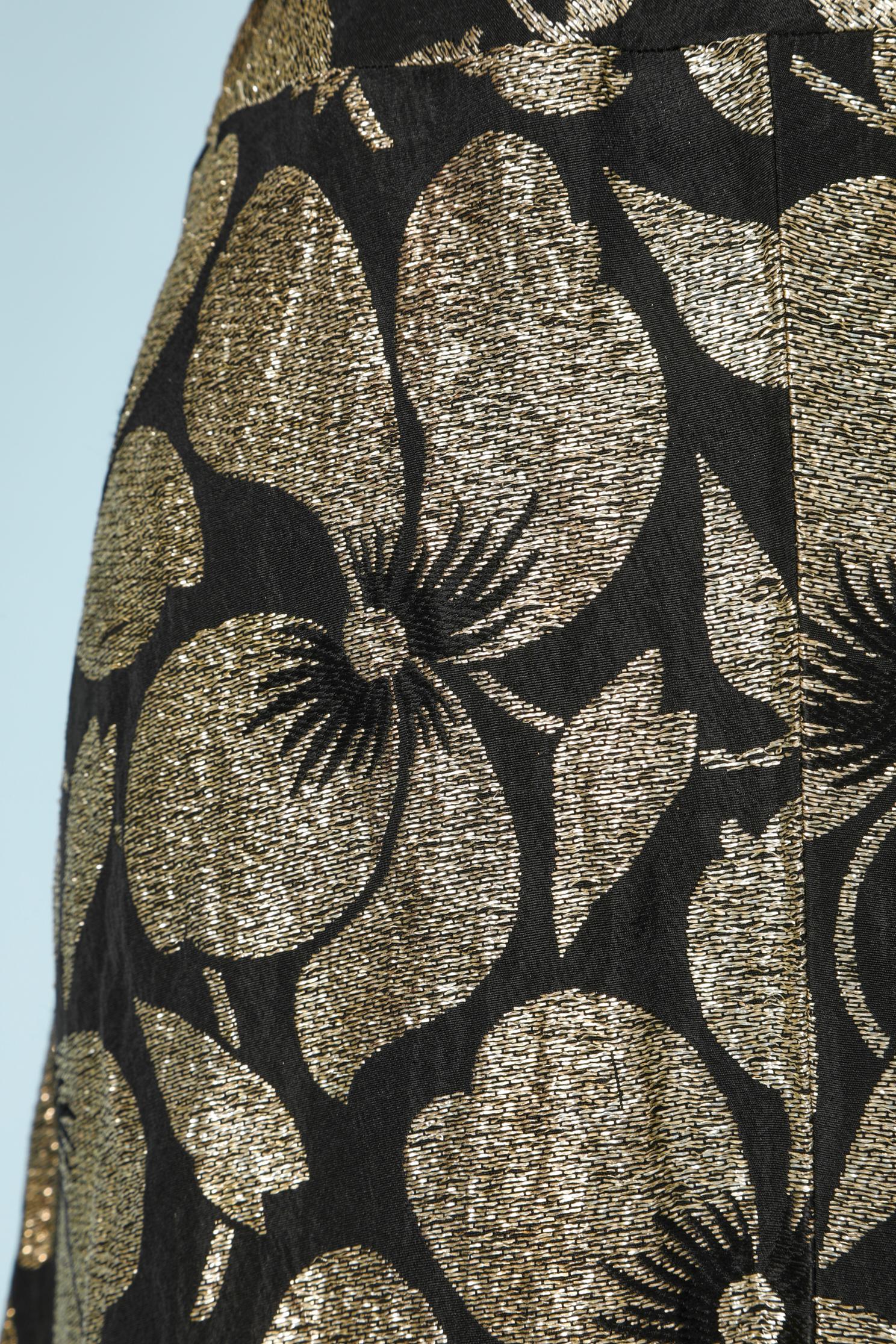 Evening long skirt-suit in black velvet and gold lurex brocade dress For Sale 3