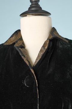 Evening long skirt-suit in black velvet and gold lurex brocade dress