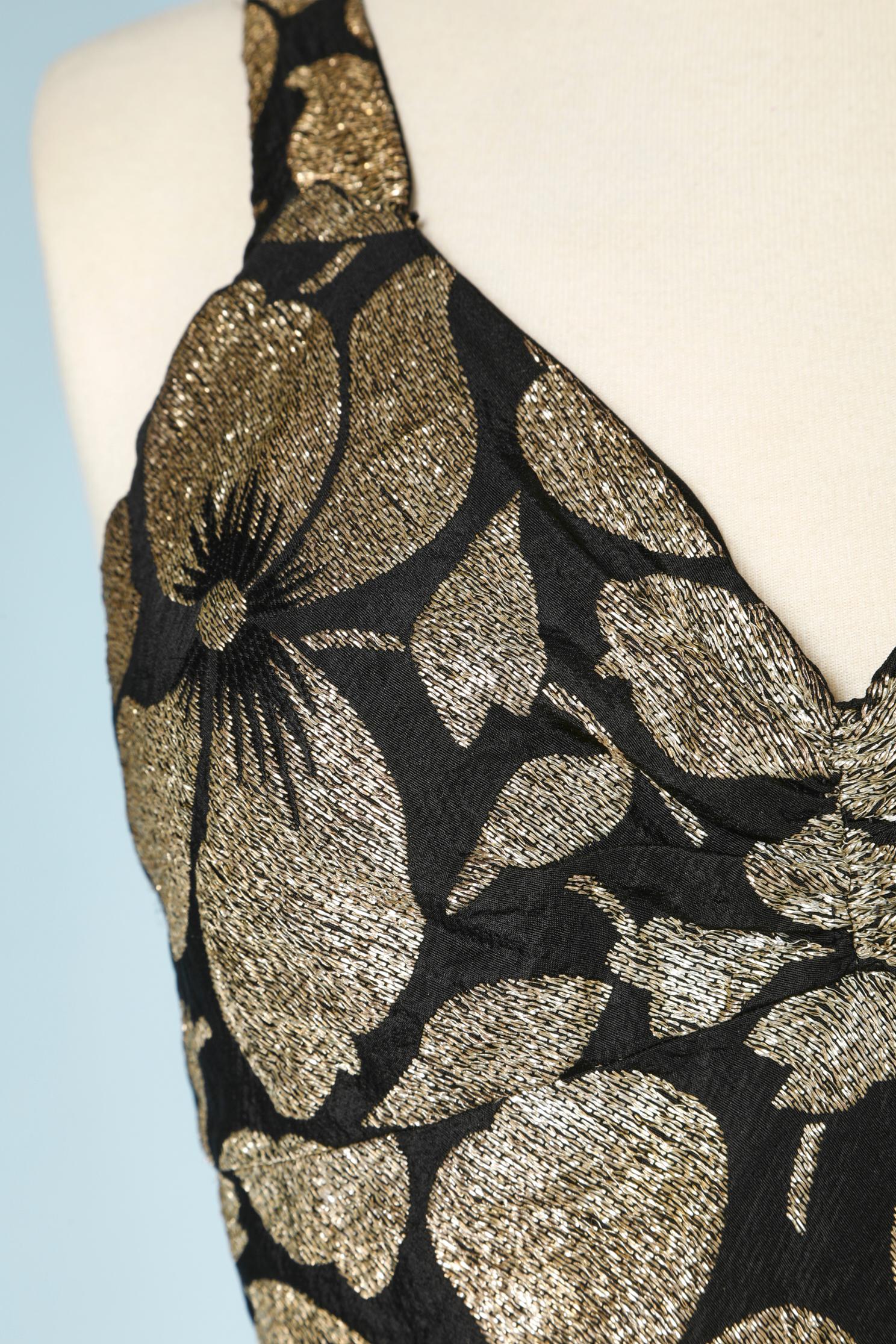 Evening long skirt-suit in black velvet and gold lurex brocade dress For Sale 2