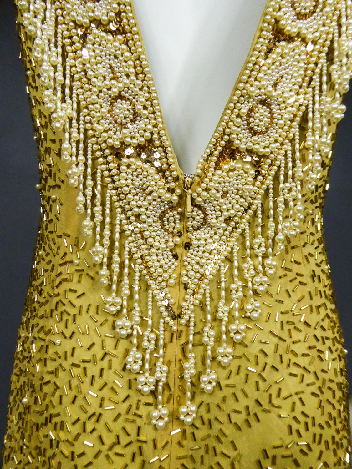 Französisches Abend- oder Partykleid, bestickt mit Perlen und Pailletten, um 1980 10
