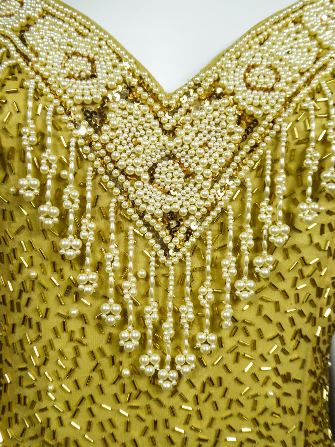 Französisches Abend- oder Partykleid, bestickt mit Perlen und Pailletten, um 1980 4