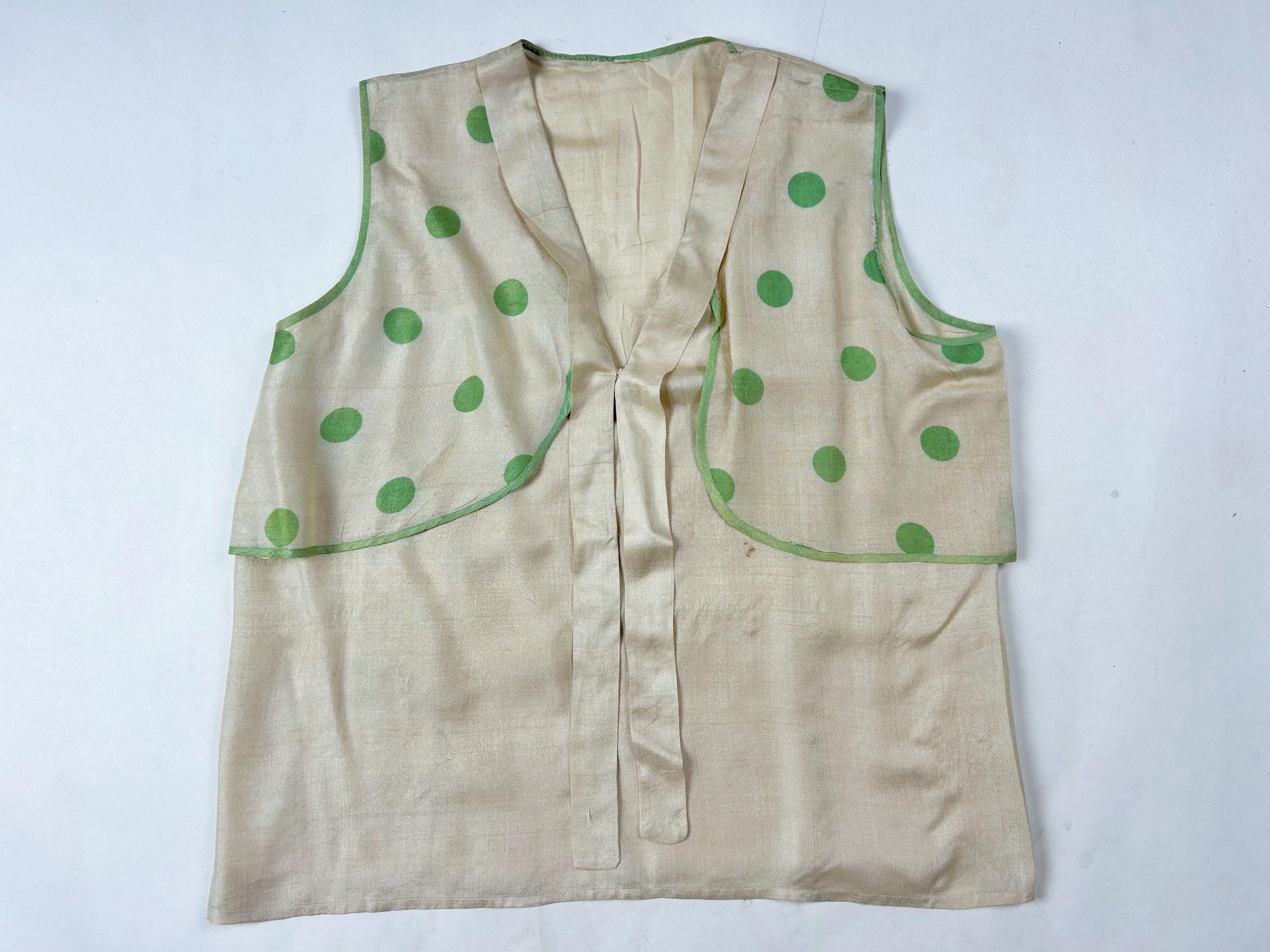Pyjama du soir en soie imprimée à pois verts - France Circa 1930 en vente 7
