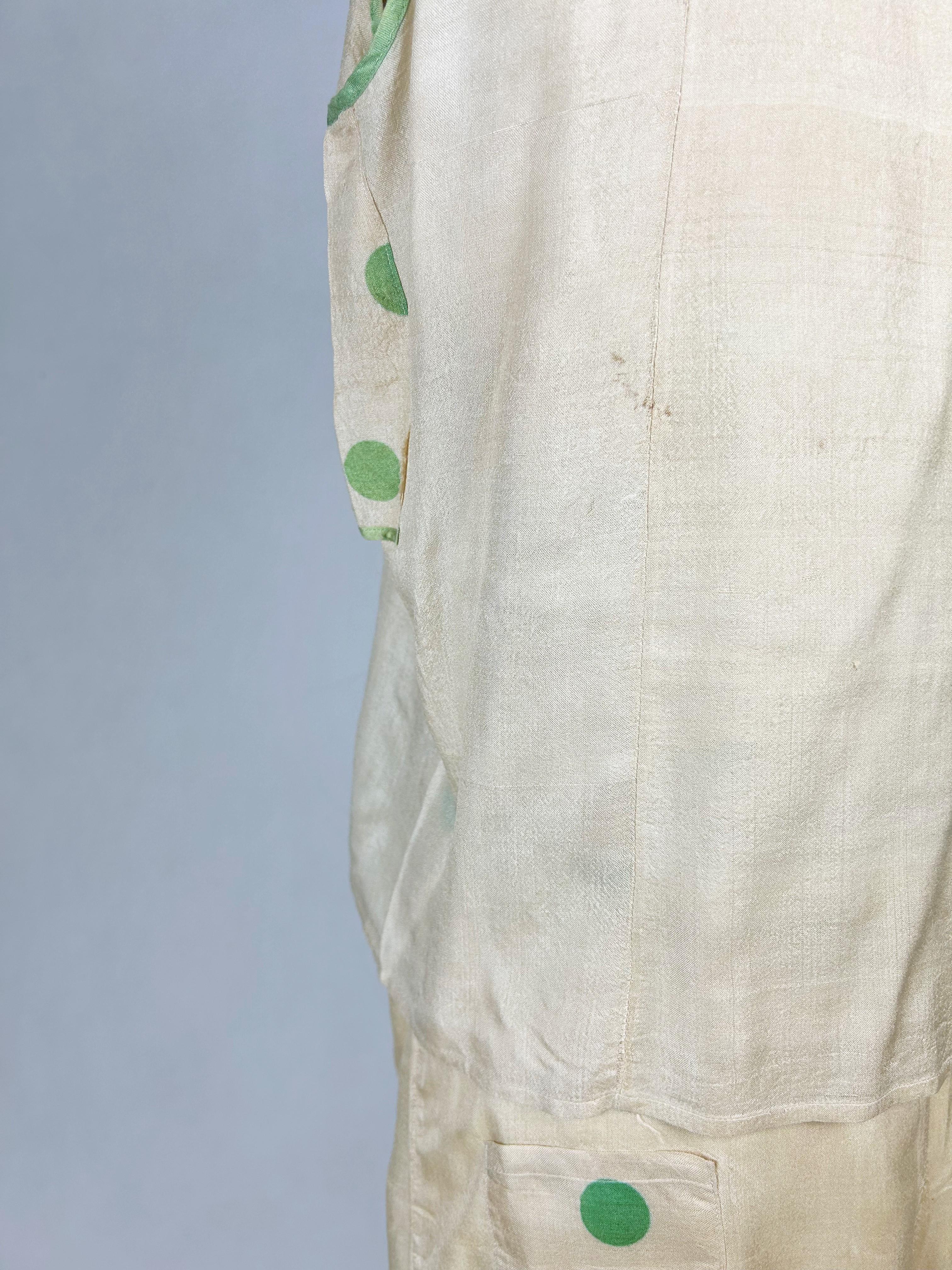 Pyjama du soir en soie imprimée à pois verts - France Circa 1930 en vente 9