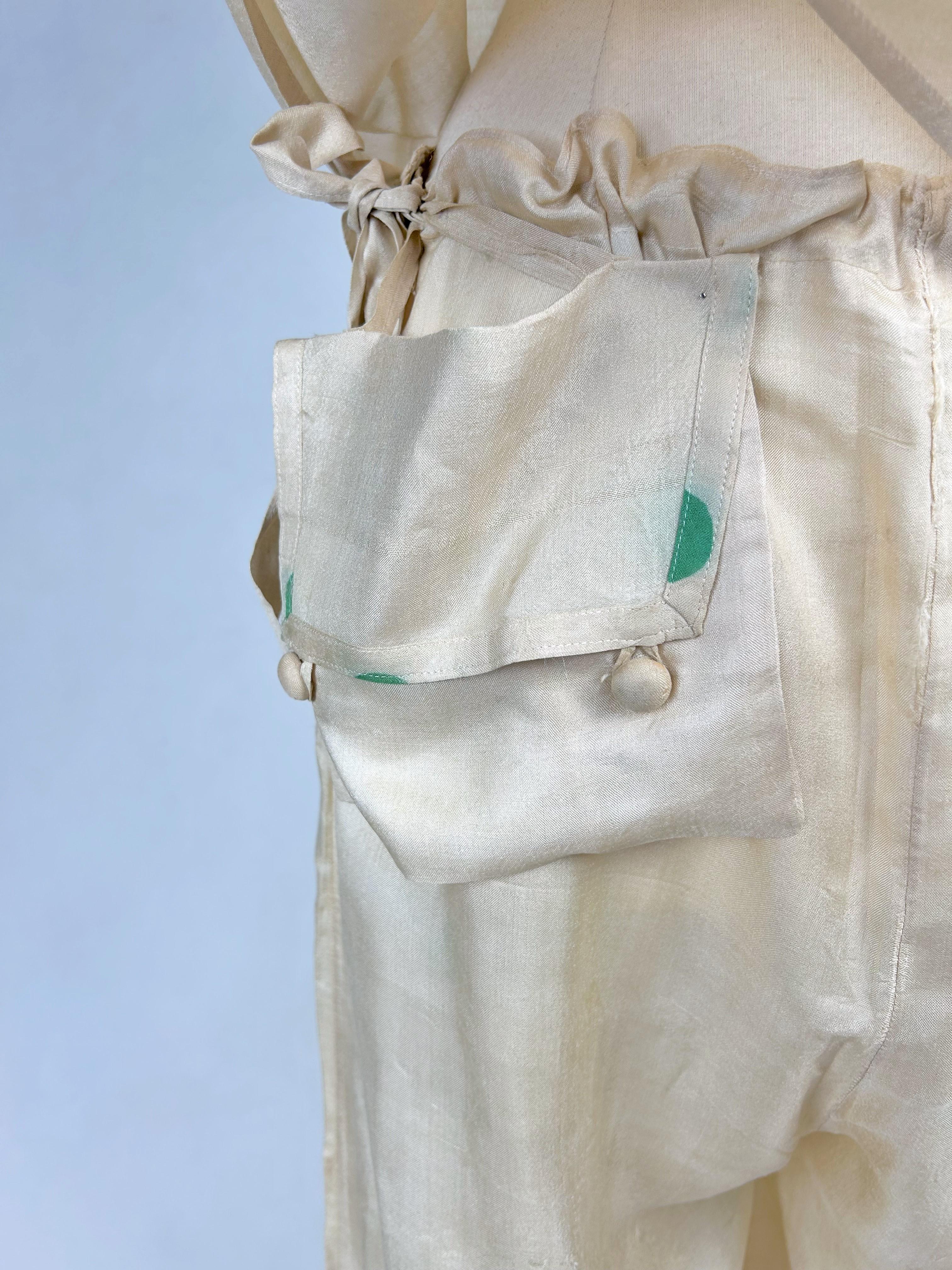 Pyjama du soir en soie imprimée à pois verts - France Circa 1930 en vente 4