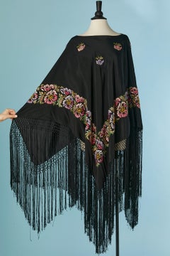 Evening poncho with embroideries, beadwork and fringes SCHORLL Genève