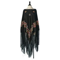 Evening poncho with embroideries, beadwork and fringes SCHORLL Genève