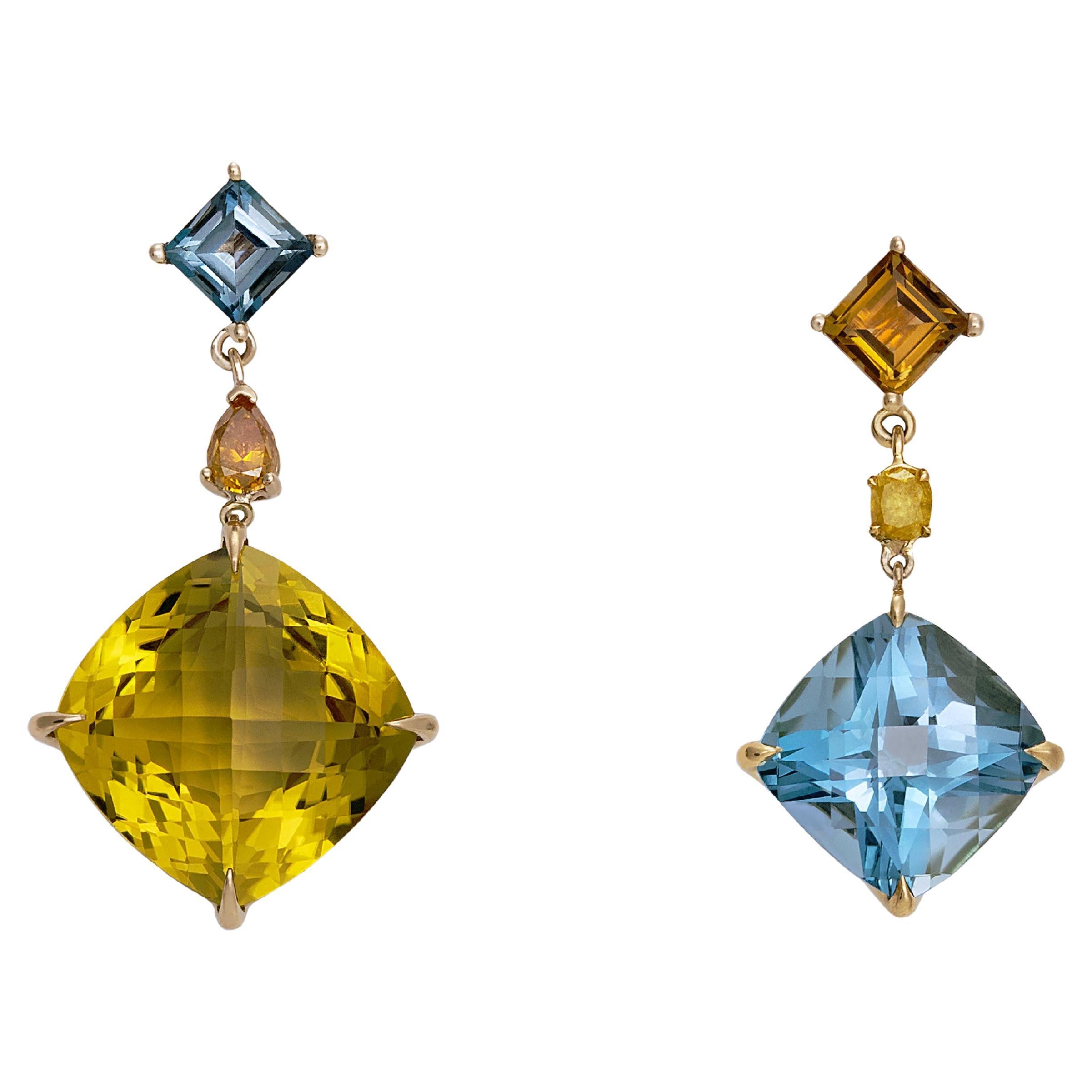 Citrin-Topas-Gelb-Diamant-Tropfen-Ohrringe aus 18k Gold